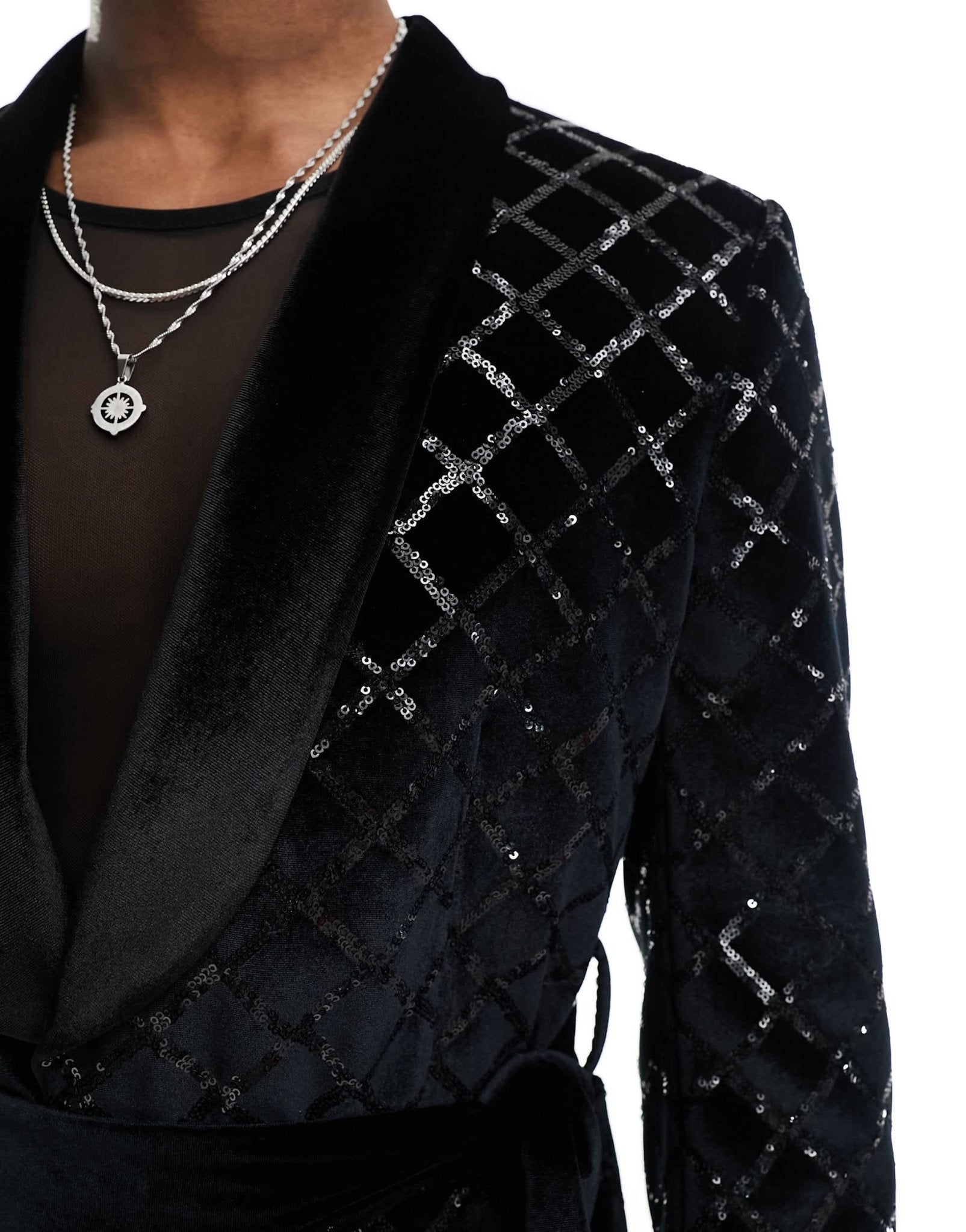 ASOS DESIGN skinny diamond sequin suit jacket in black - ASOS Sample Sale EU Store