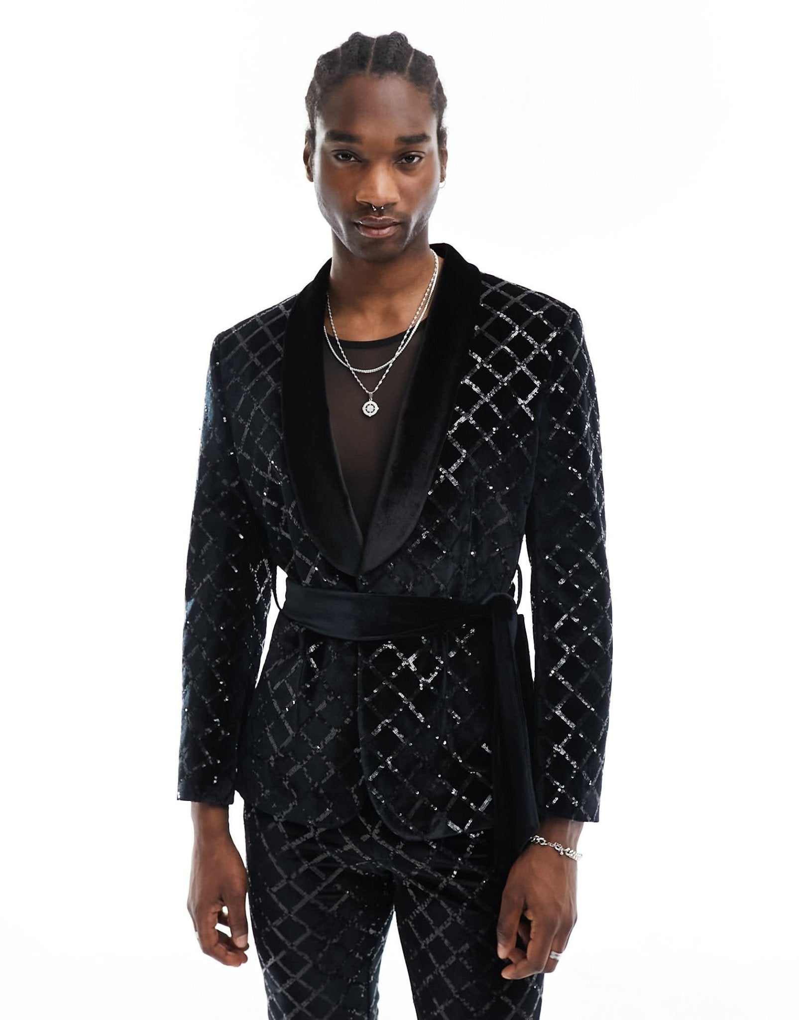 ASOS DESIGN skinny diamond sequin suit jacket in black - ASOS Sample Sale EU Store