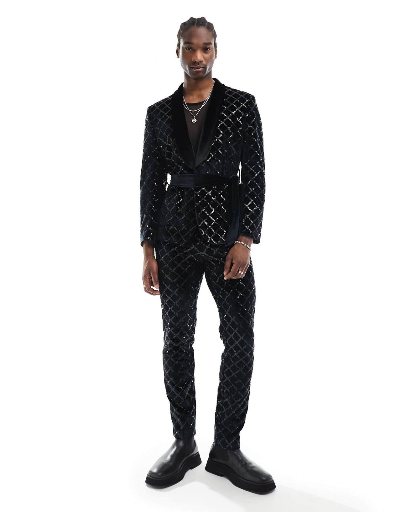 ASOS DESIGN skinny diamond sequin suit jacket in black - ASOS Sample Sale EU Store