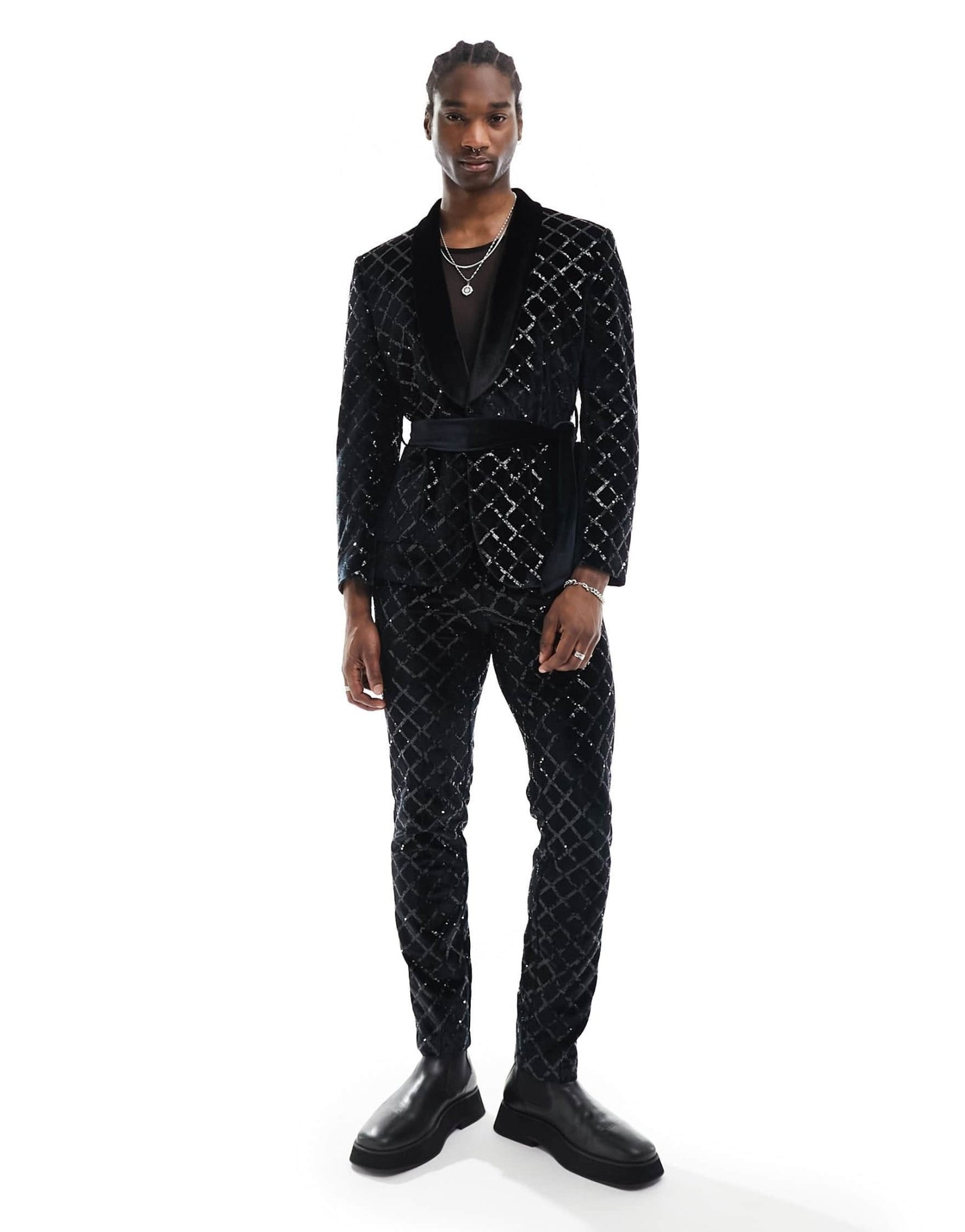 ASOS DESIGN skinny diamond sequin suit jacket in black - ASOS Sample Sale EU Store