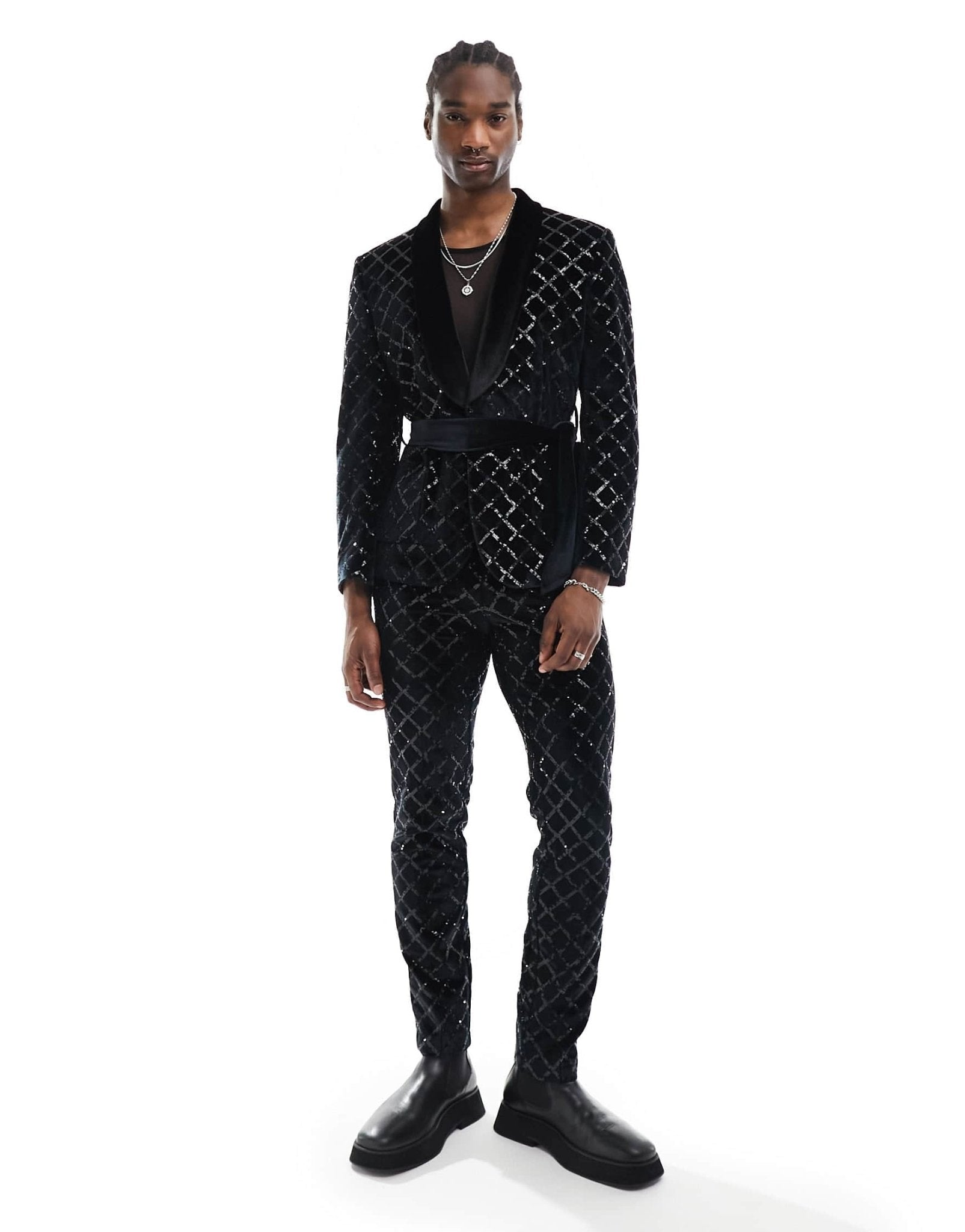ASOS DESIGN skinny diamond sequin suit jacket in black - ASOS Sample Sale EU Store