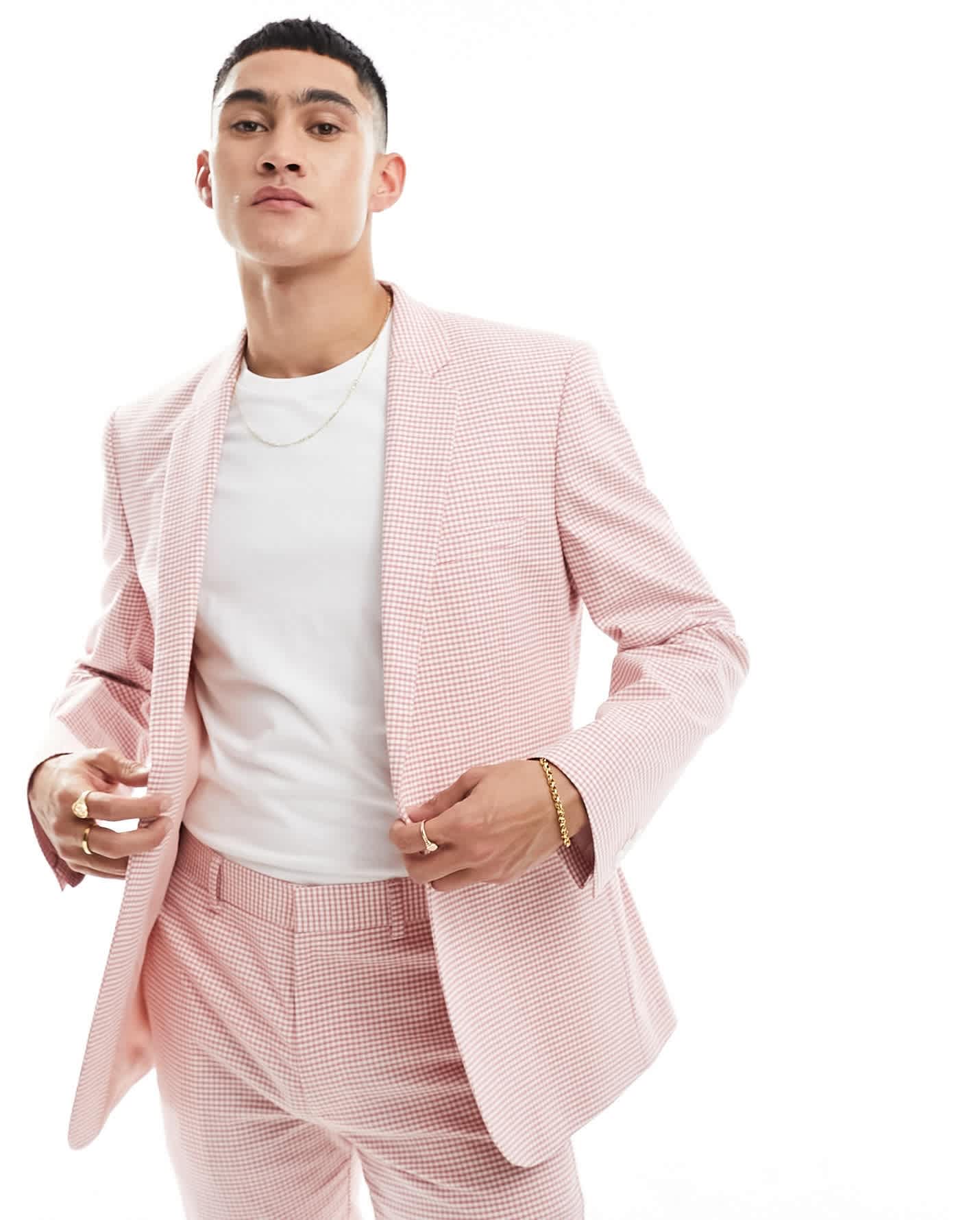 ASOS DESIGN skinny gingham suit jacket in pink - ASOS Sample Sale EU Store