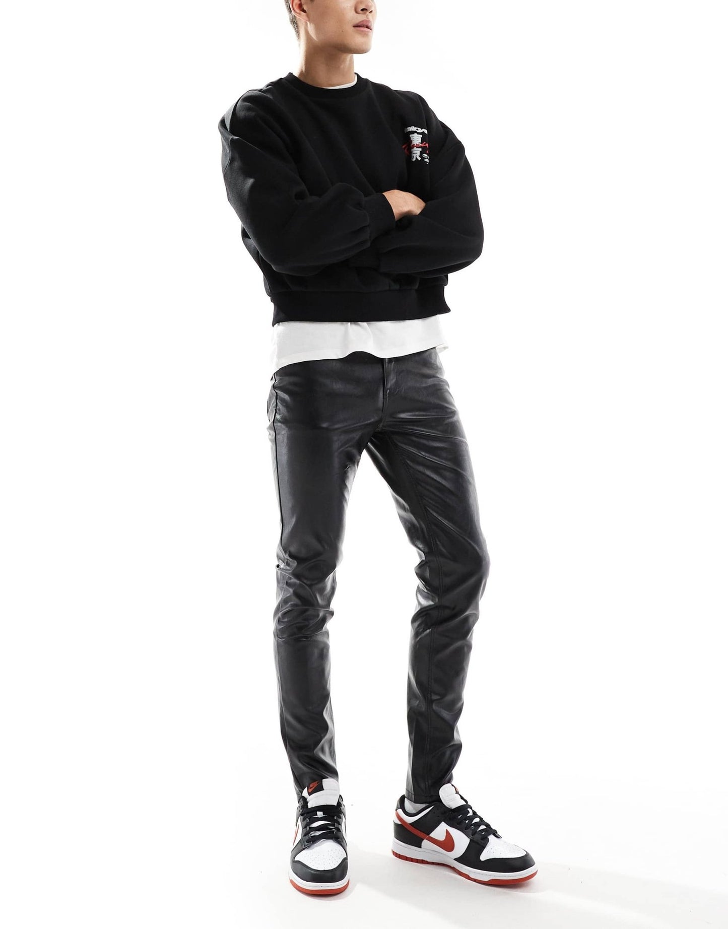 ASOS DESIGN skinny leather look trouser in black - ASOS Sample Sale EU Store