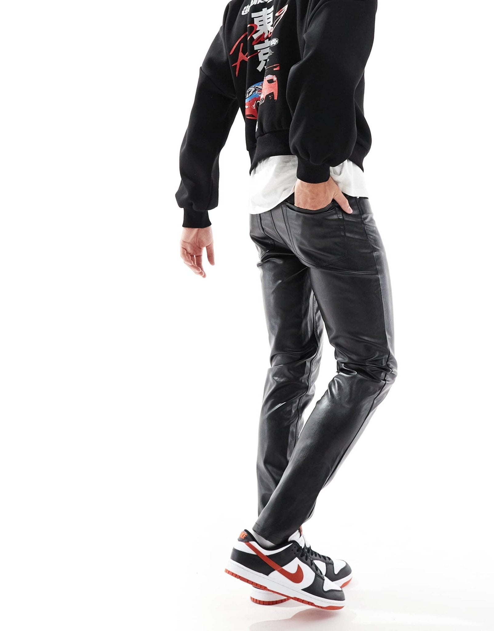 ASOS DESIGN skinny leather look trouser in black - ASOS Sample Sale EU Store