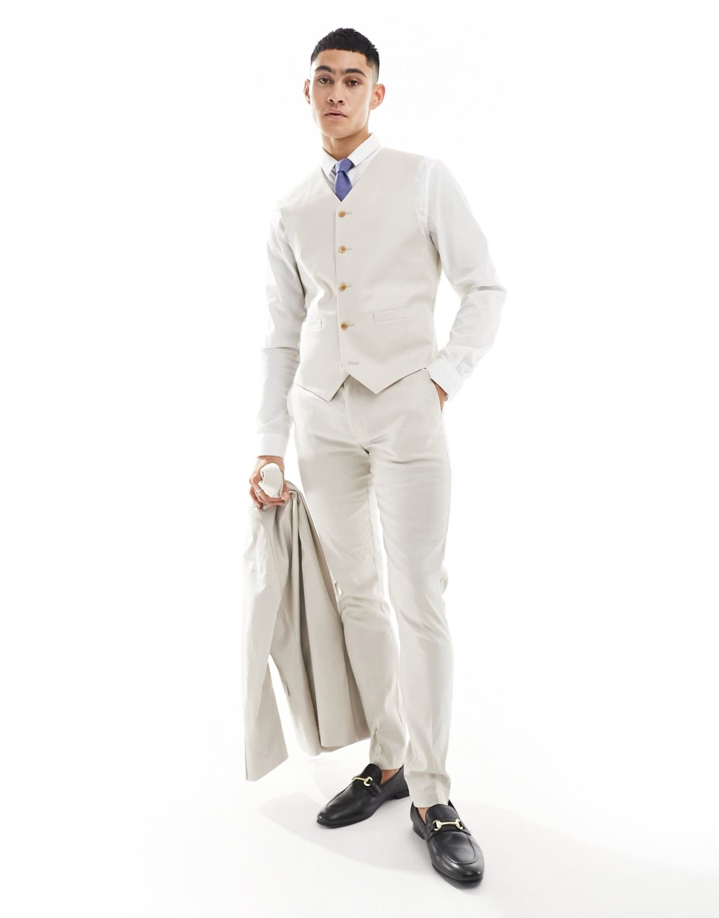 ASOS DESIGN skinny linen mix suit waistcoat in stone - ASOS Sample Sale EU Store