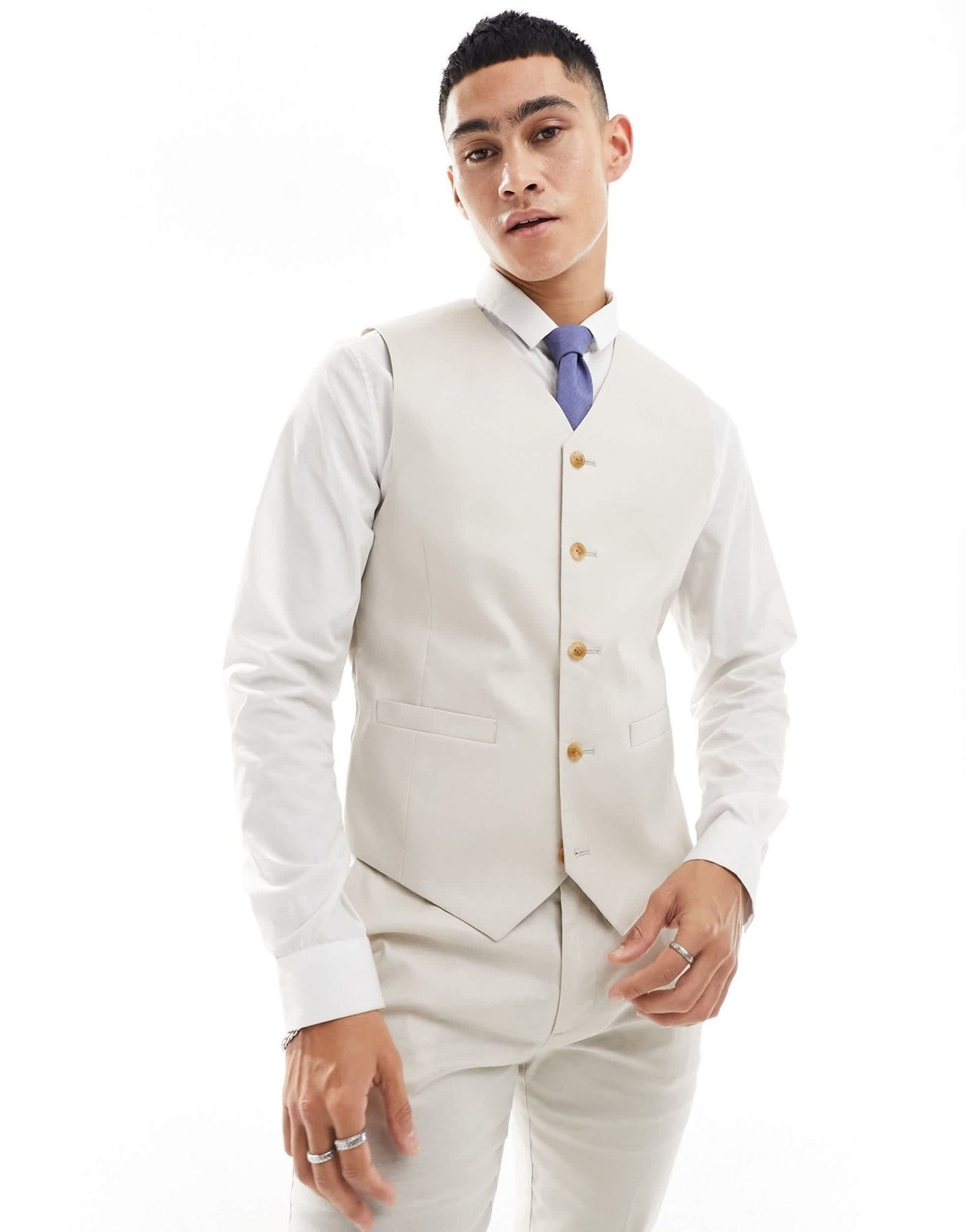 ASOS DESIGN skinny linen mix suit waistcoat in stone - ASOS Sample Sale EU Store