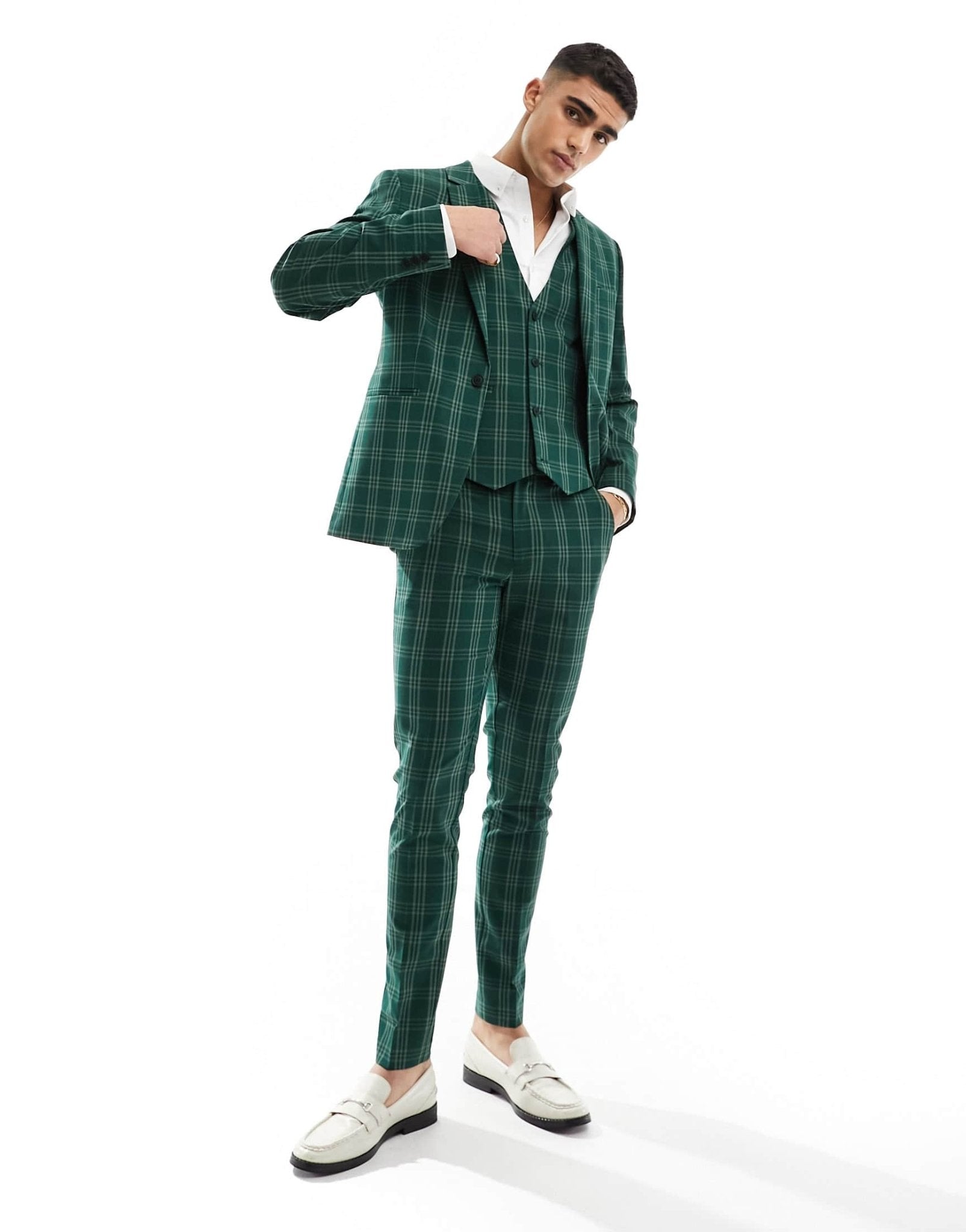 ASOS DESIGN skinny suit jacket in green tonal check - ASOS Sample Sale EU Store