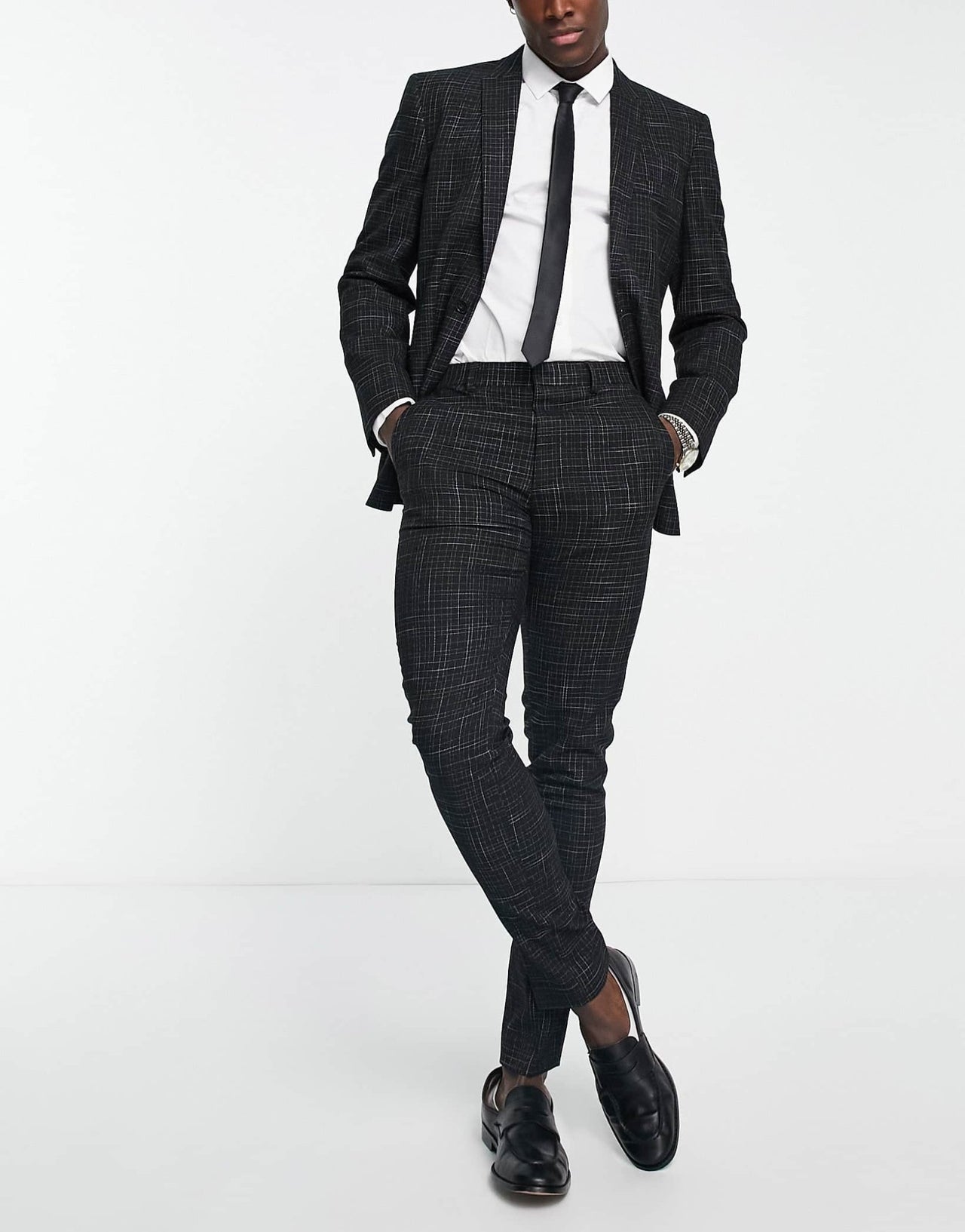 ASOS DESIGN skinny suit trousers in crosshatch in black - ASOS Sample Sale EU Store