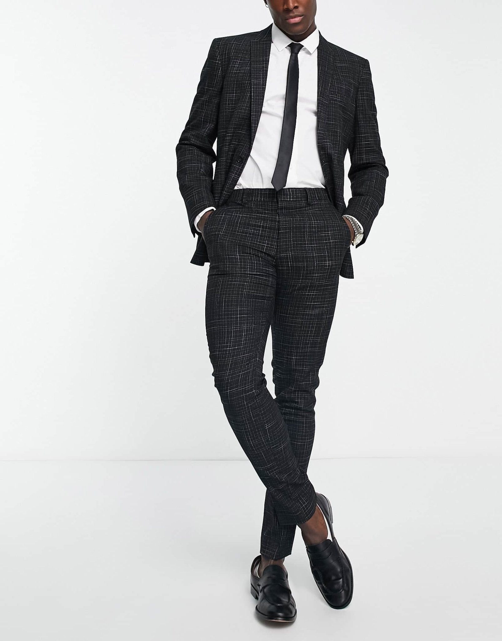 ASOS DESIGN skinny suit trousers in crosshatch in black - ASOS Sample Sale EU Store