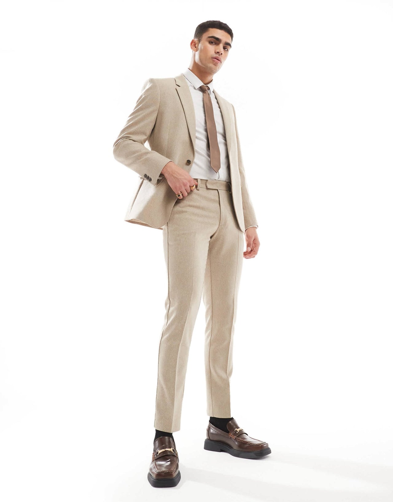 ASOS DESIGN skinny suit trousers with wool in camel barleyweave - ASOS Sample Sale EU Store