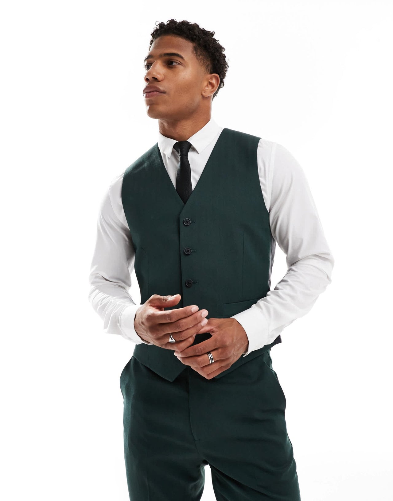 ASOS DESIGN skinny suit waistcoat in dark green herringbone - ASOS Sample Sale EU Store