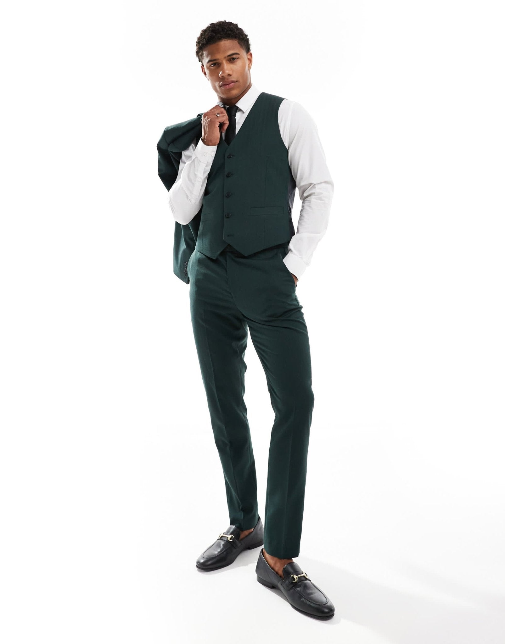 ASOS DESIGN skinny suit waistcoat in dark green herringbone - ASOS Sample Sale EU Store