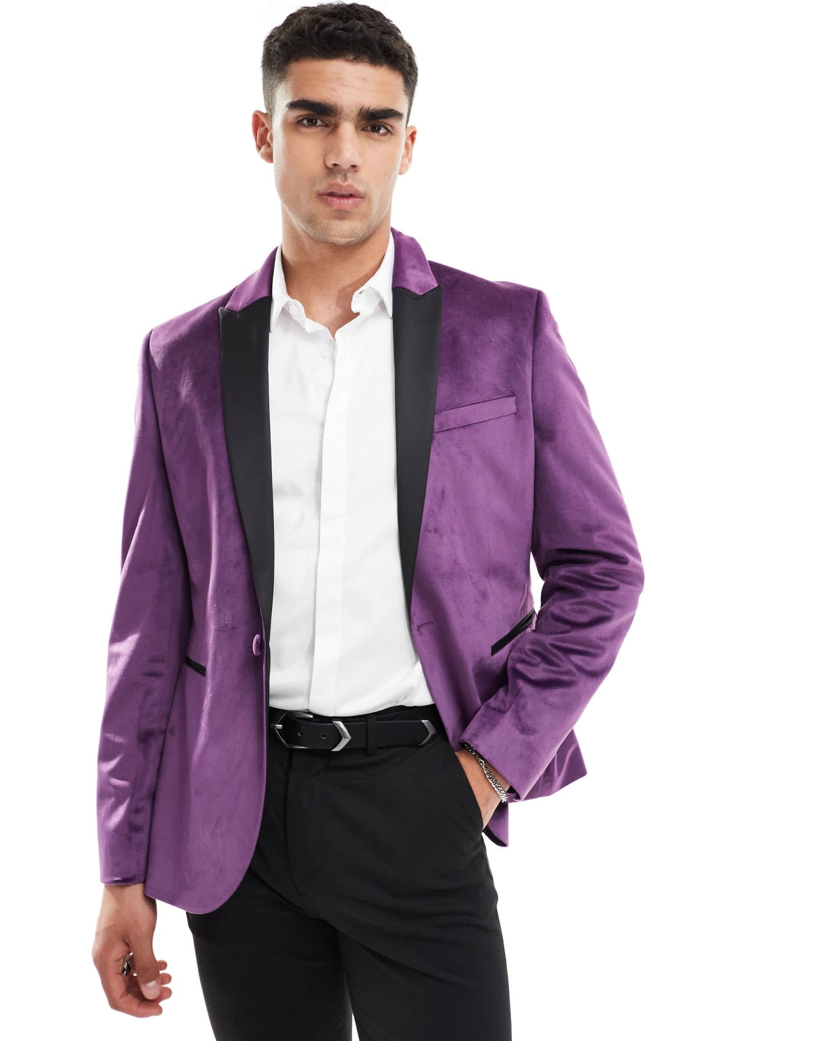 ASOS DESIGN skinny tuxedo suit jacket in purple velvet - ASOS Sample Sale EU Store