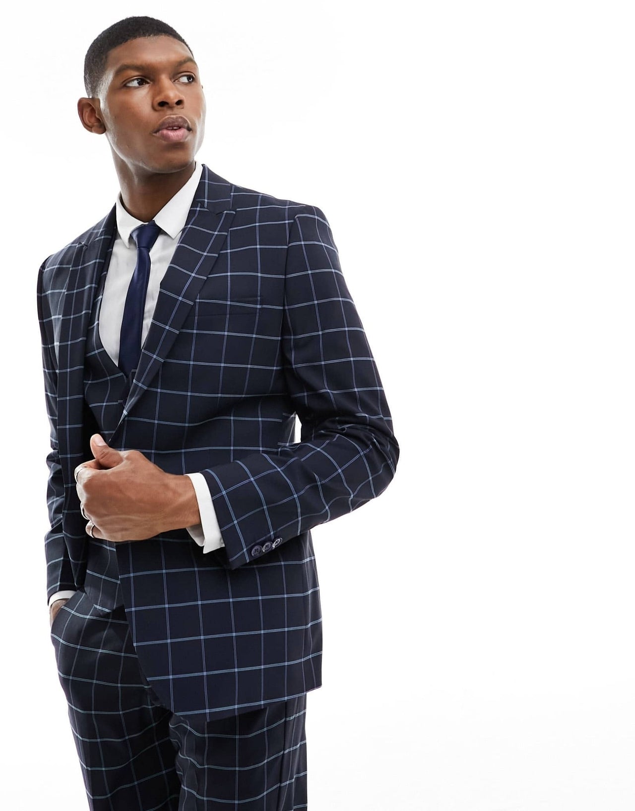 ASOS DESIGN skinny windowpane check suit jacket in navy - ASOS Sample Sale EU Store
