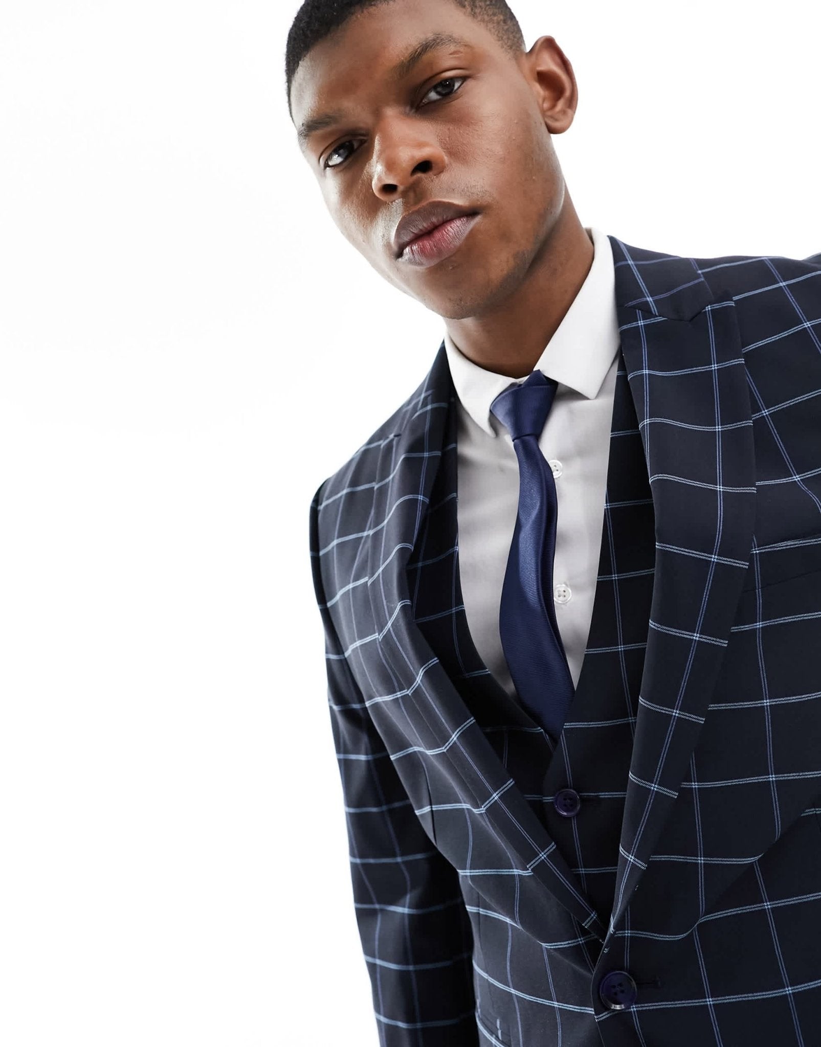 ASOS DESIGN skinny windowpane check suit jacket in navy - ASOS Sample Sale EU Store