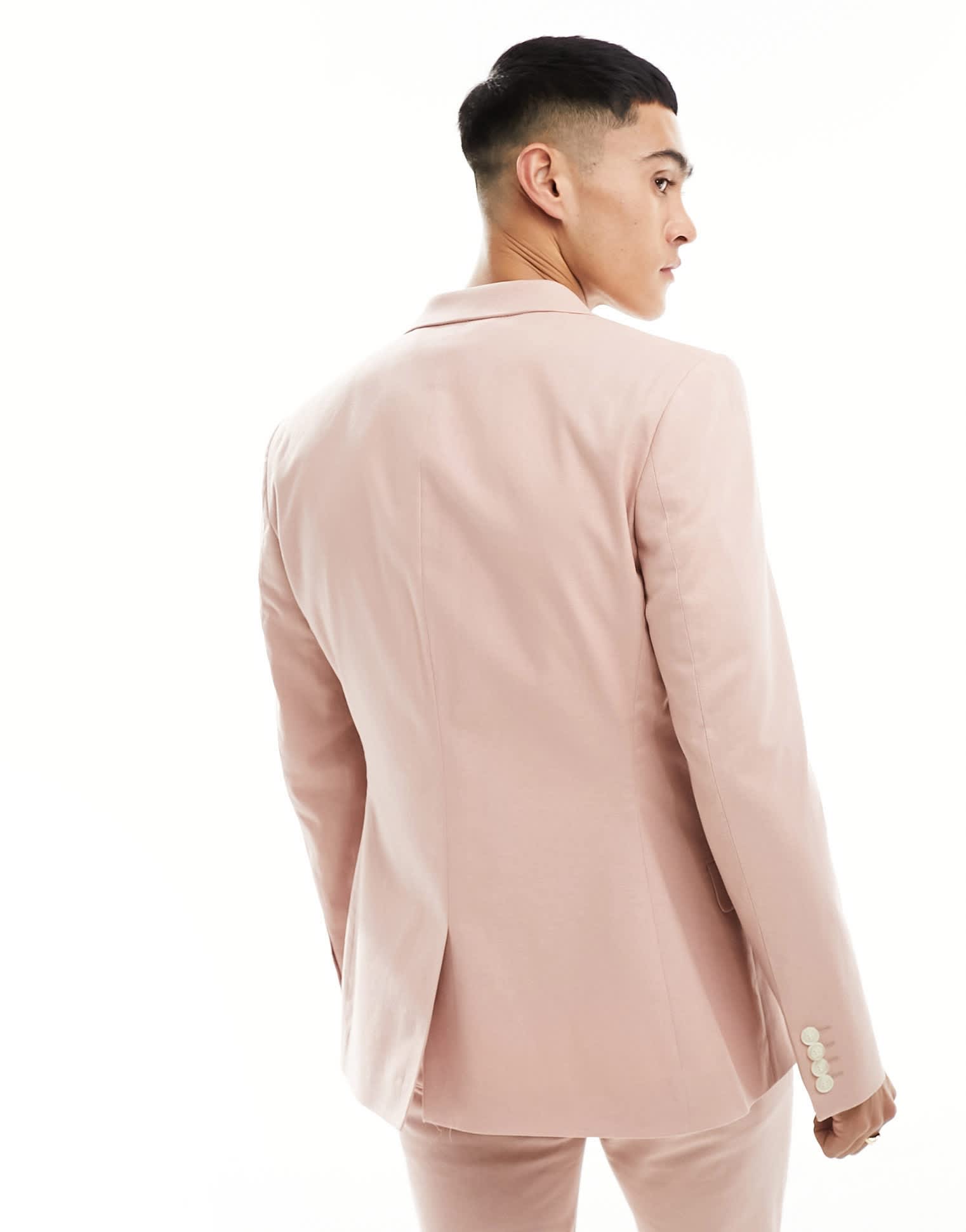 ASOS DESIGN skinny with linen suit jacket in pink - ASOS Sample Sale EU Store