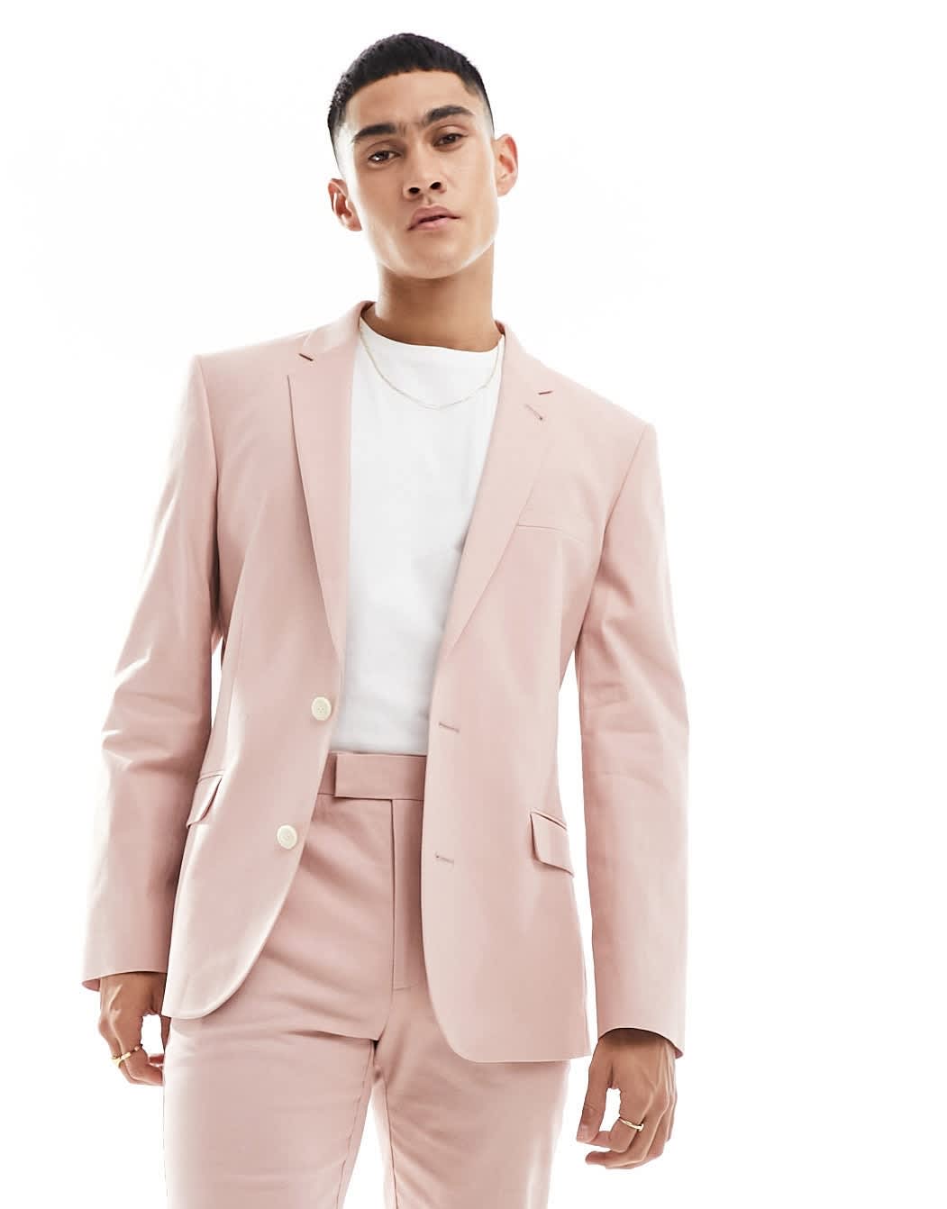 ASOS DESIGN skinny with linen suit jacket in pink - ASOS Sample Sale EU Store