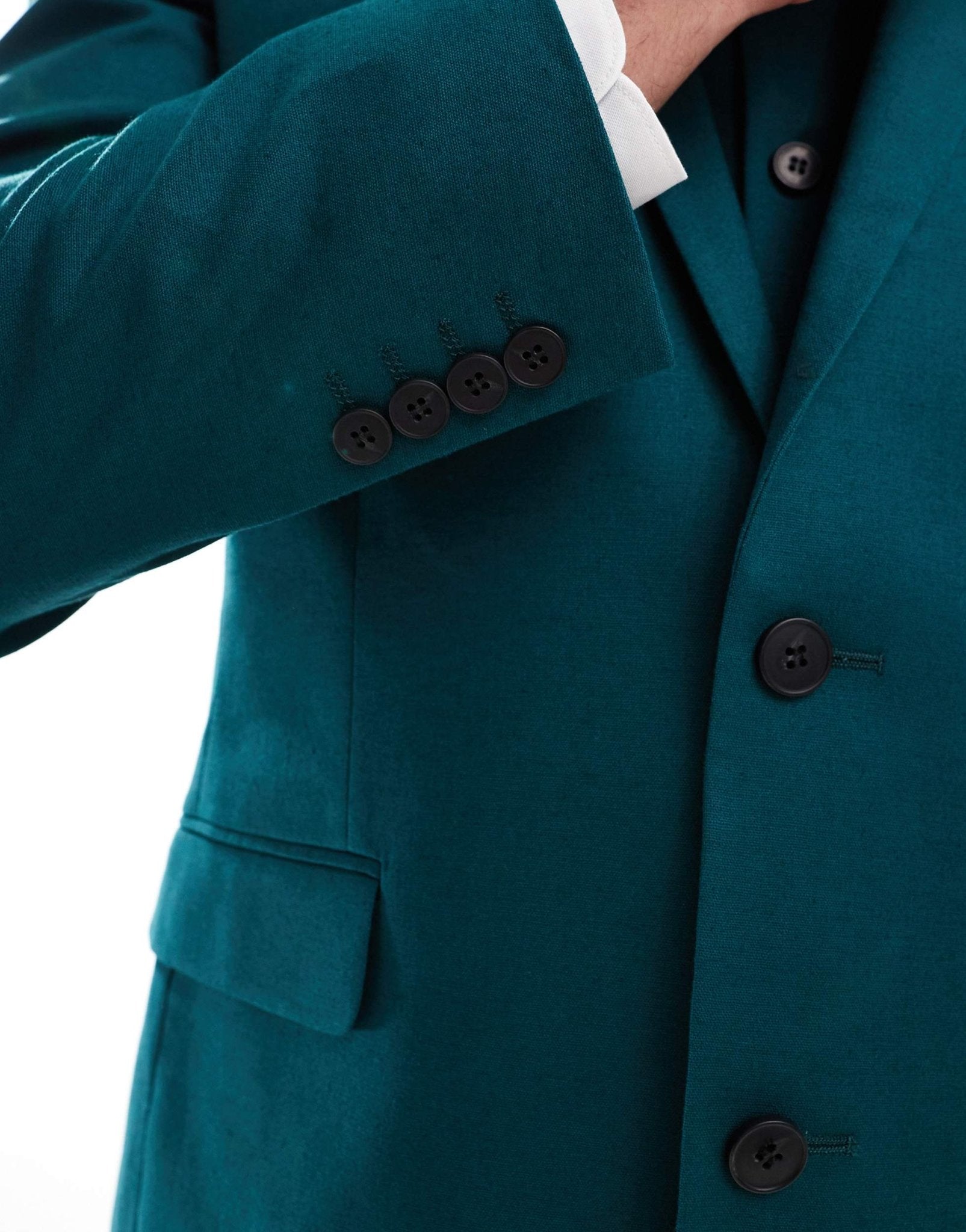 ASOS DESIGN skinny with linen suit jacket in teal green - ASOS Sample Sale EU Store