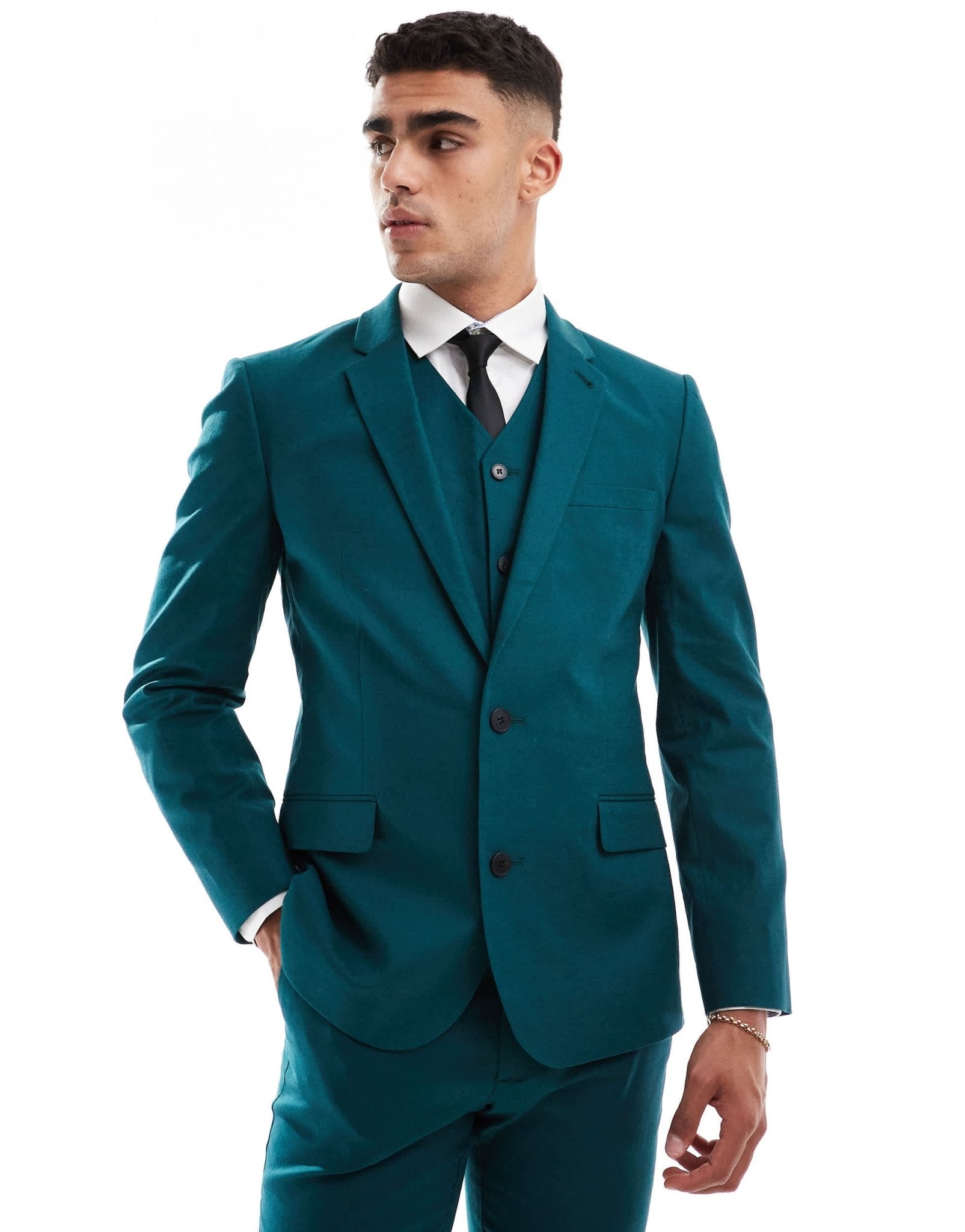ASOS DESIGN skinny with linen suit jacket in teal green - ASOS Sample Sale EU Store