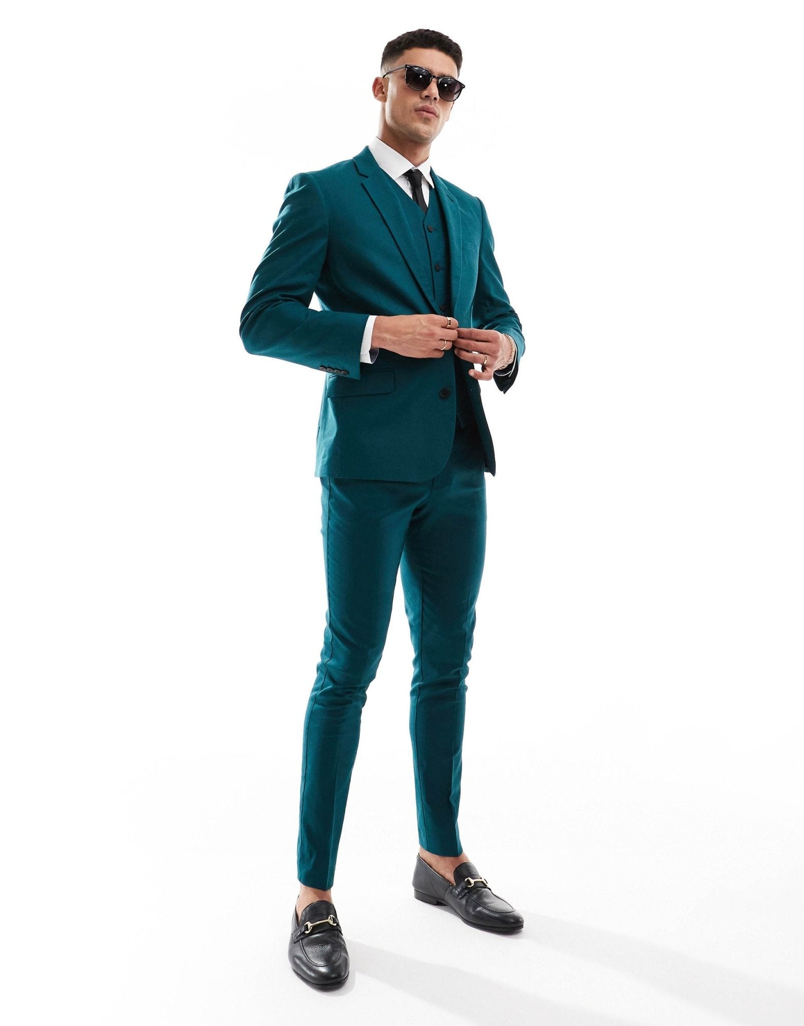ASOS DESIGN skinny with linen suit jacket in teal green - ASOS Sample Sale EU Store
