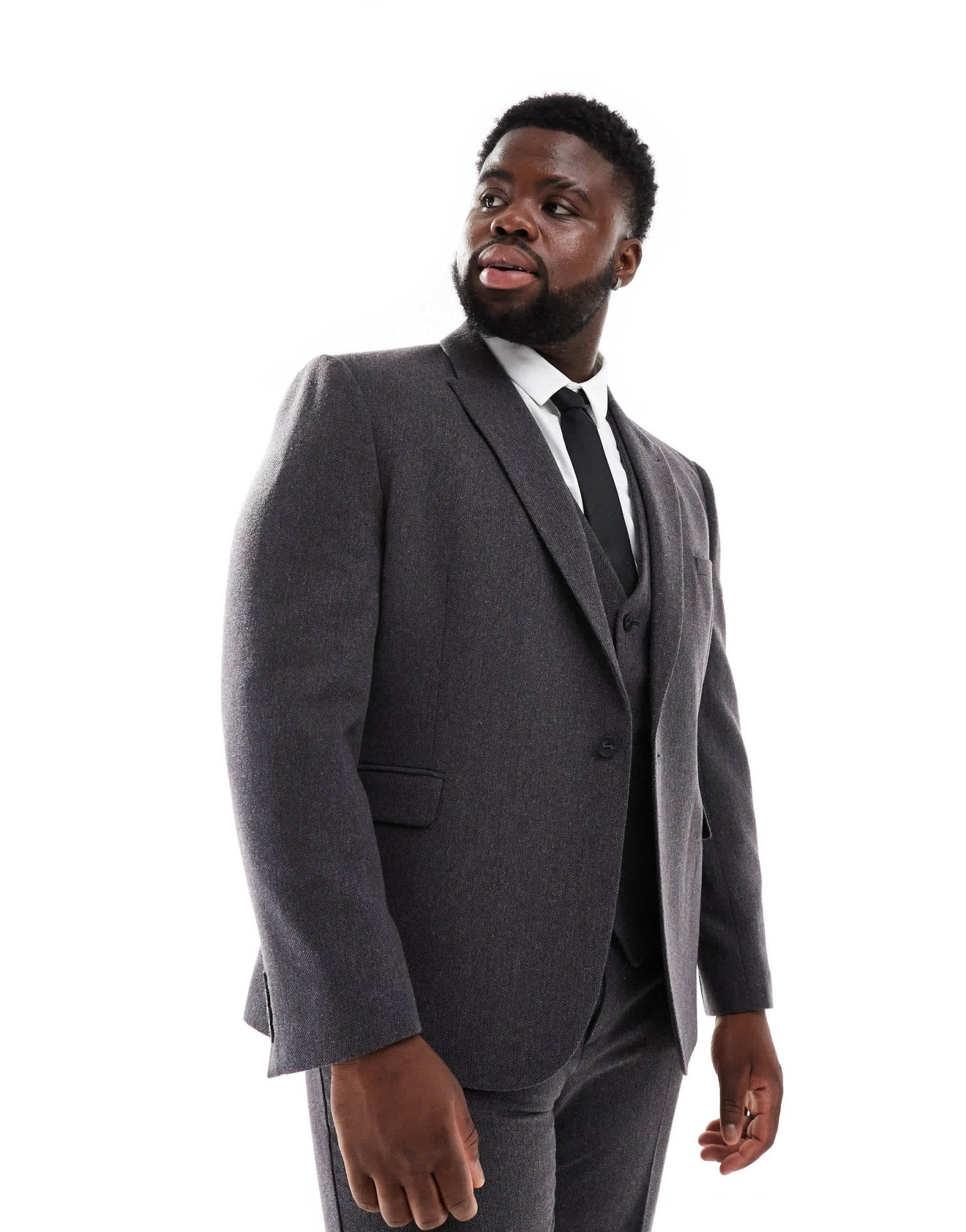 ASOS DESIGN skinny wool blend suit jacket in charcoal basket weave - ASOS Sample Sale EU Store