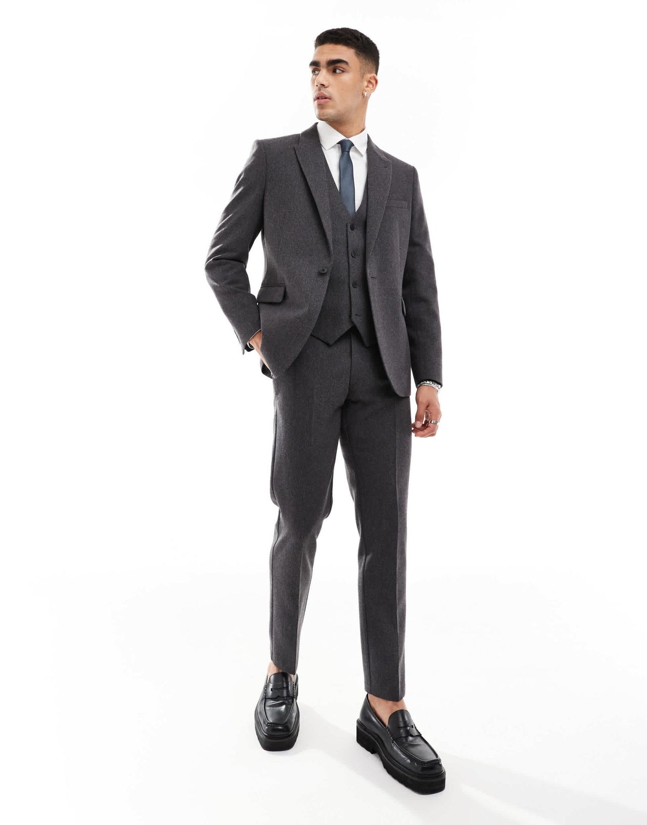 ASOS DESIGN skinny wool blend suit jacket in charcoal basket weave - ASOS Sample Sale EU Store