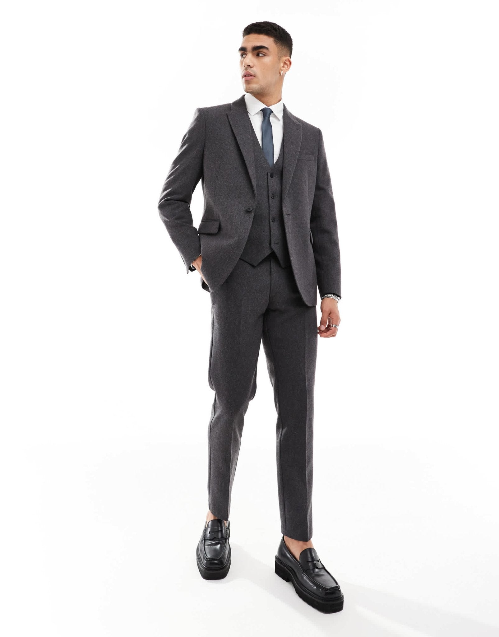 ASOS DESIGN skinny wool blend suit jacket in charcoal basket weave - ASOS Sample Sale EU Store