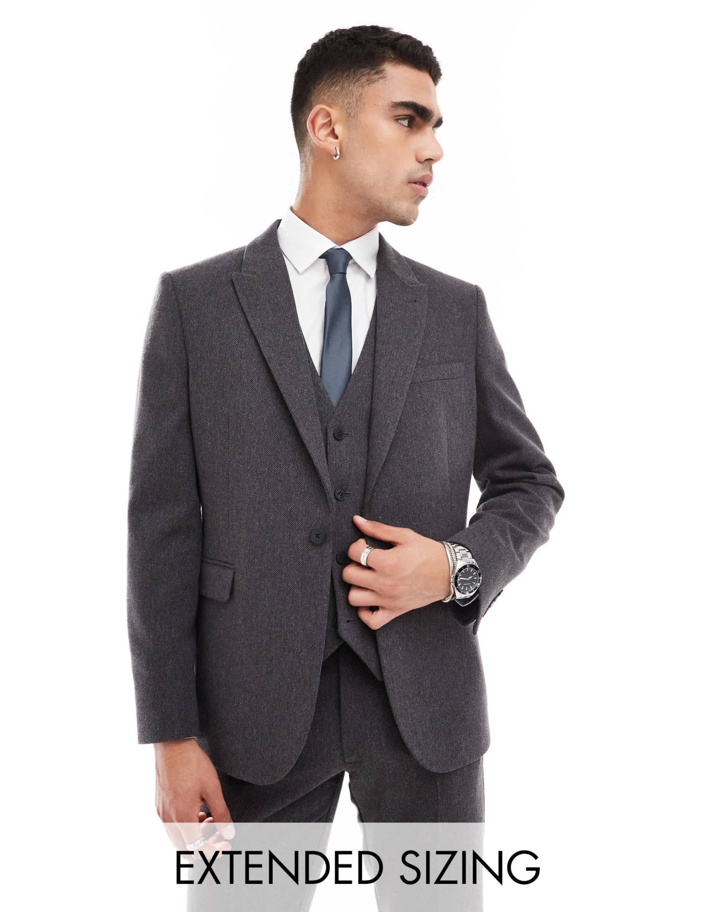 ASOS DESIGN skinny wool blend suit jacket in charcoal basket weave - ASOS Sample Sale EU Store
