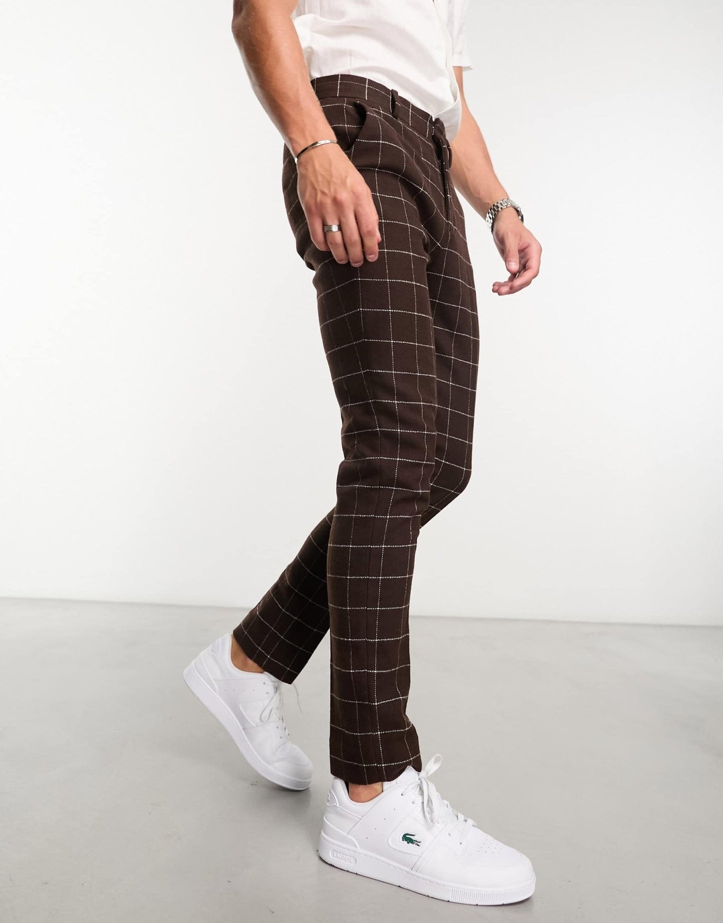 ASOS DESIGN skinny wool mix smart trousers in chocolate brown window check - ASOS Sample Sale EU Store