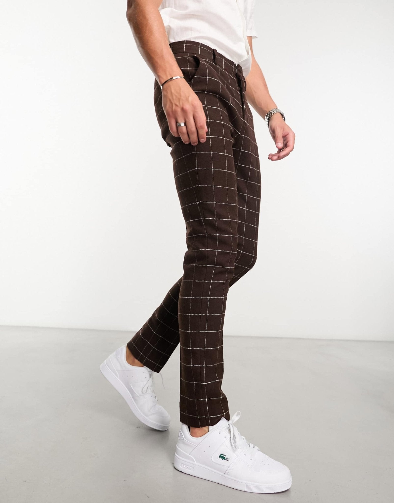 ASOS DESIGN skinny wool mix smart trousers in chocolate brown window check - ASOS Sample Sale EU Store