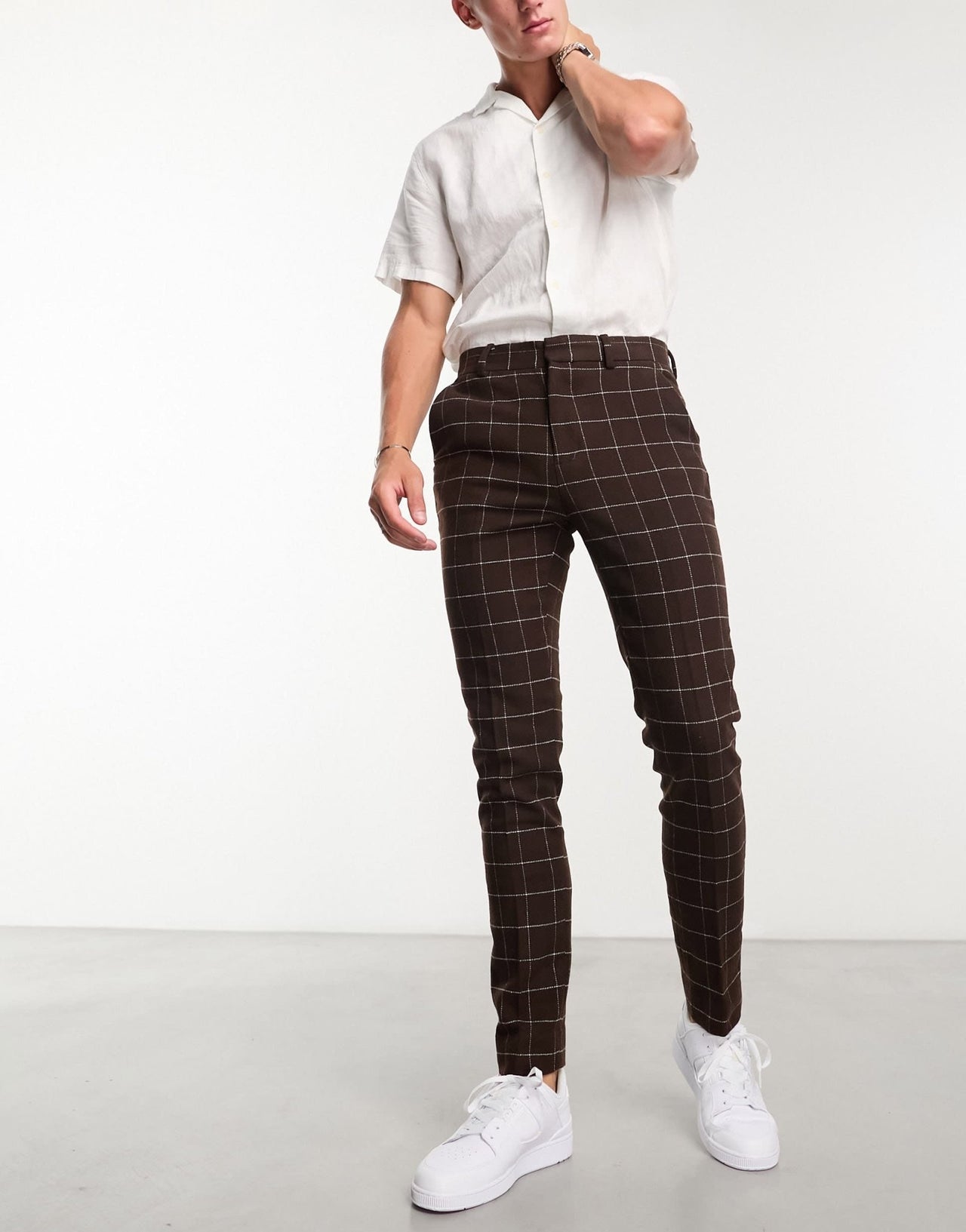 ASOS DESIGN skinny wool mix smart trousers in chocolate brown window check - ASOS Sample Sale EU Store