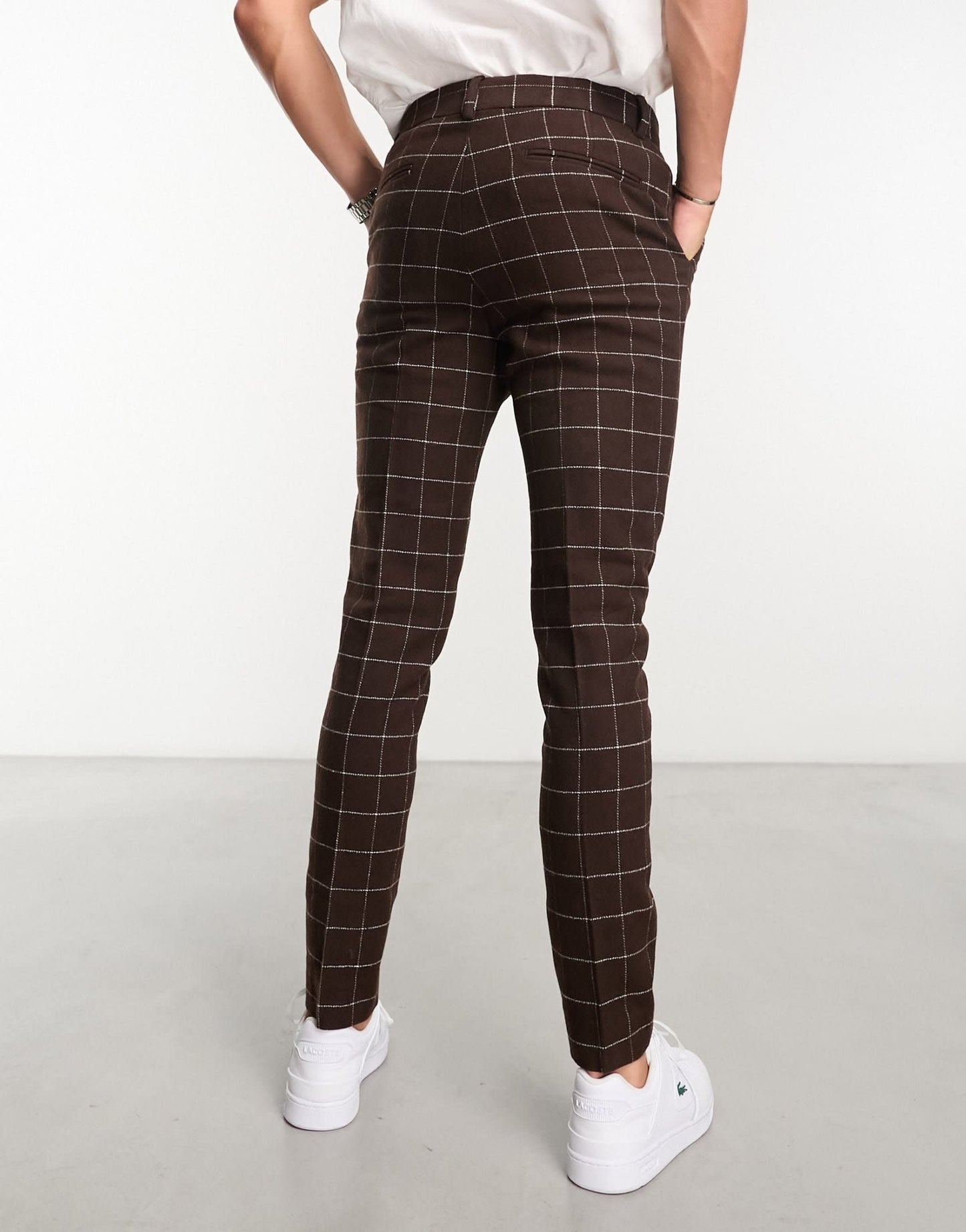 ASOS DESIGN skinny wool mix smart trousers in chocolate brown window check - ASOS Sample Sale EU Store