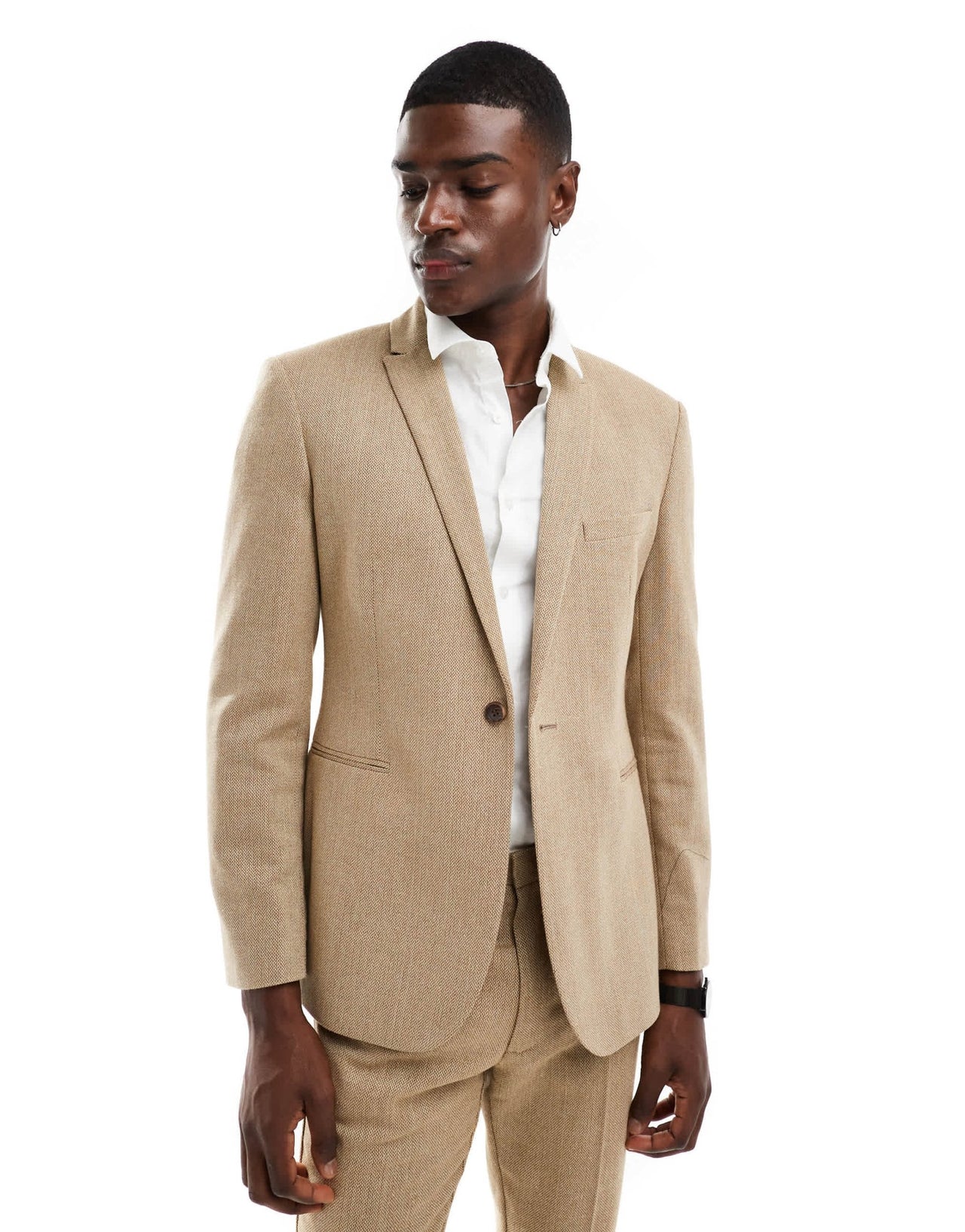 ASOS DESIGN skinny wool mix suit jacket in caramel basketweave texture - ASOS Sample Sale EU Store