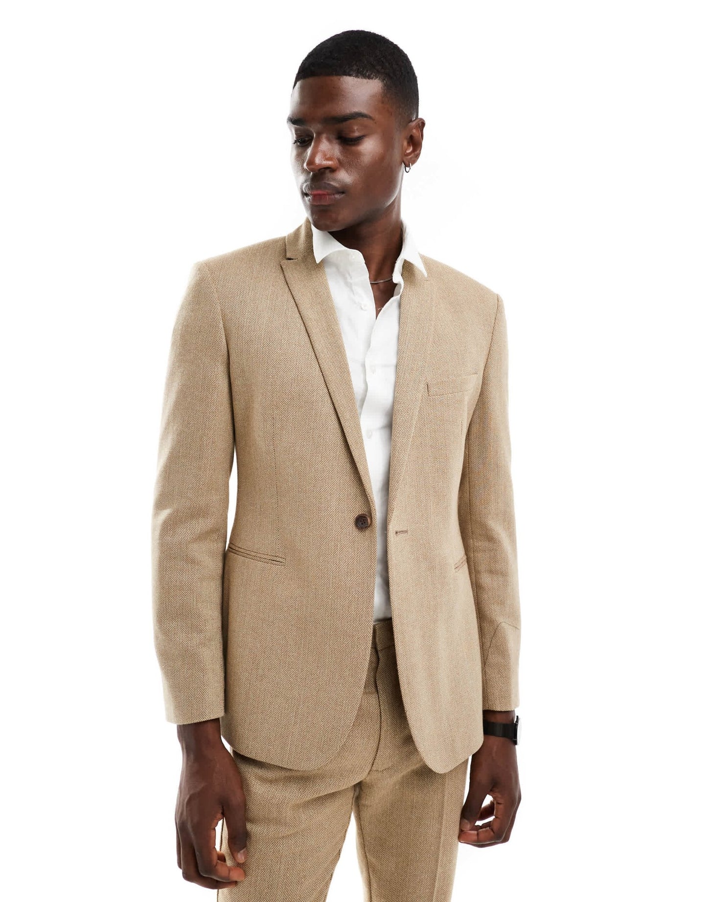 ASOS DESIGN skinny wool mix suit jacket in caramel basketweave texture - ASOS Sample Sale EU Store