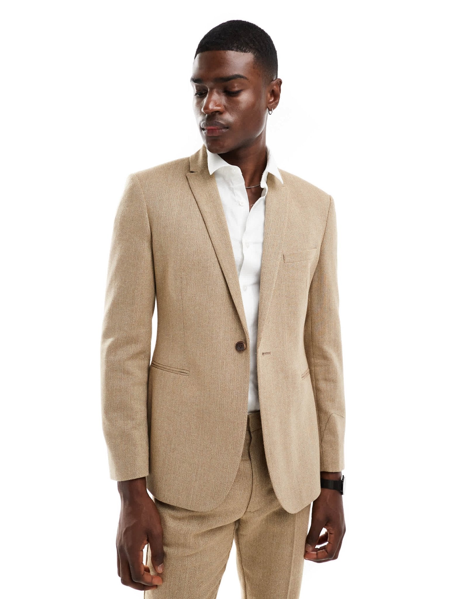 ASOS DESIGN skinny wool mix suit jacket in caramel basketweave texture - ASOS Sample Sale EU Store