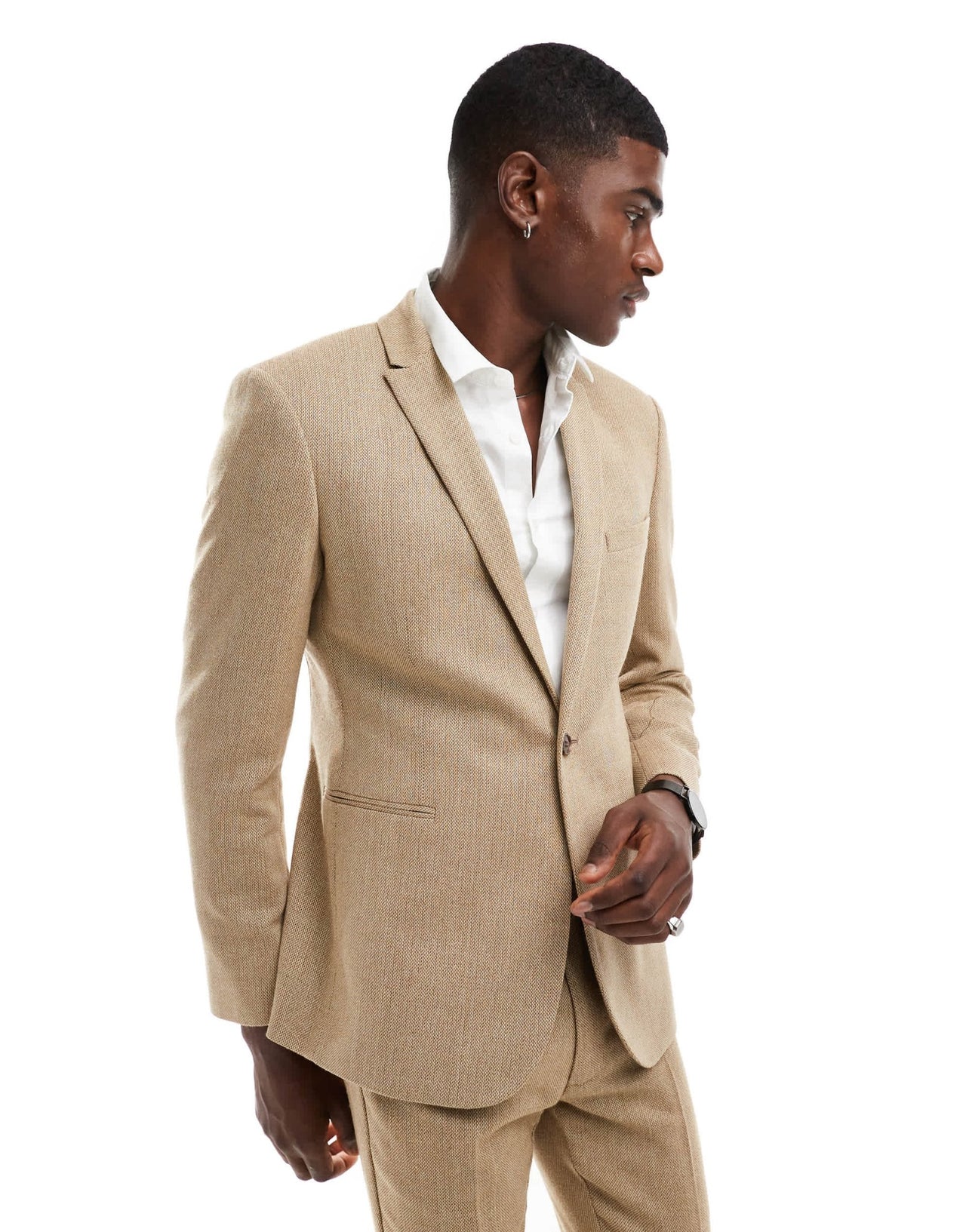 ASOS DESIGN skinny wool mix suit jacket in caramel basketweave texture - ASOS Sample Sale EU Store