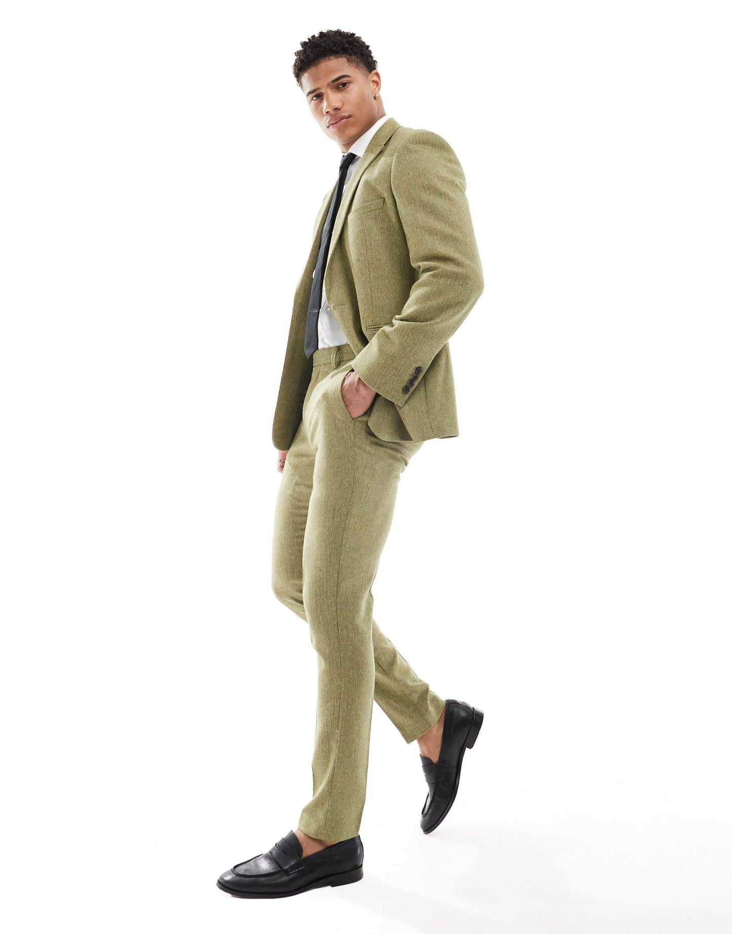 ASOS DESIGN skinny wool mix suit trouser in olive basketweave texture - ASOS Sample Sale EU Store