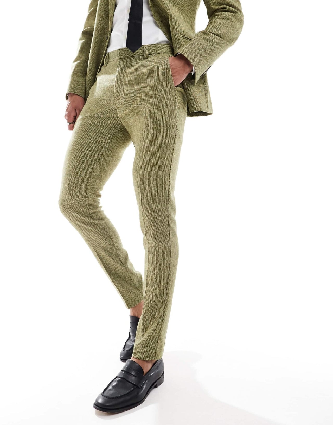 ASOS DESIGN skinny wool mix suit trouser in olive basketweave texture - ASOS Sample Sale EU Store