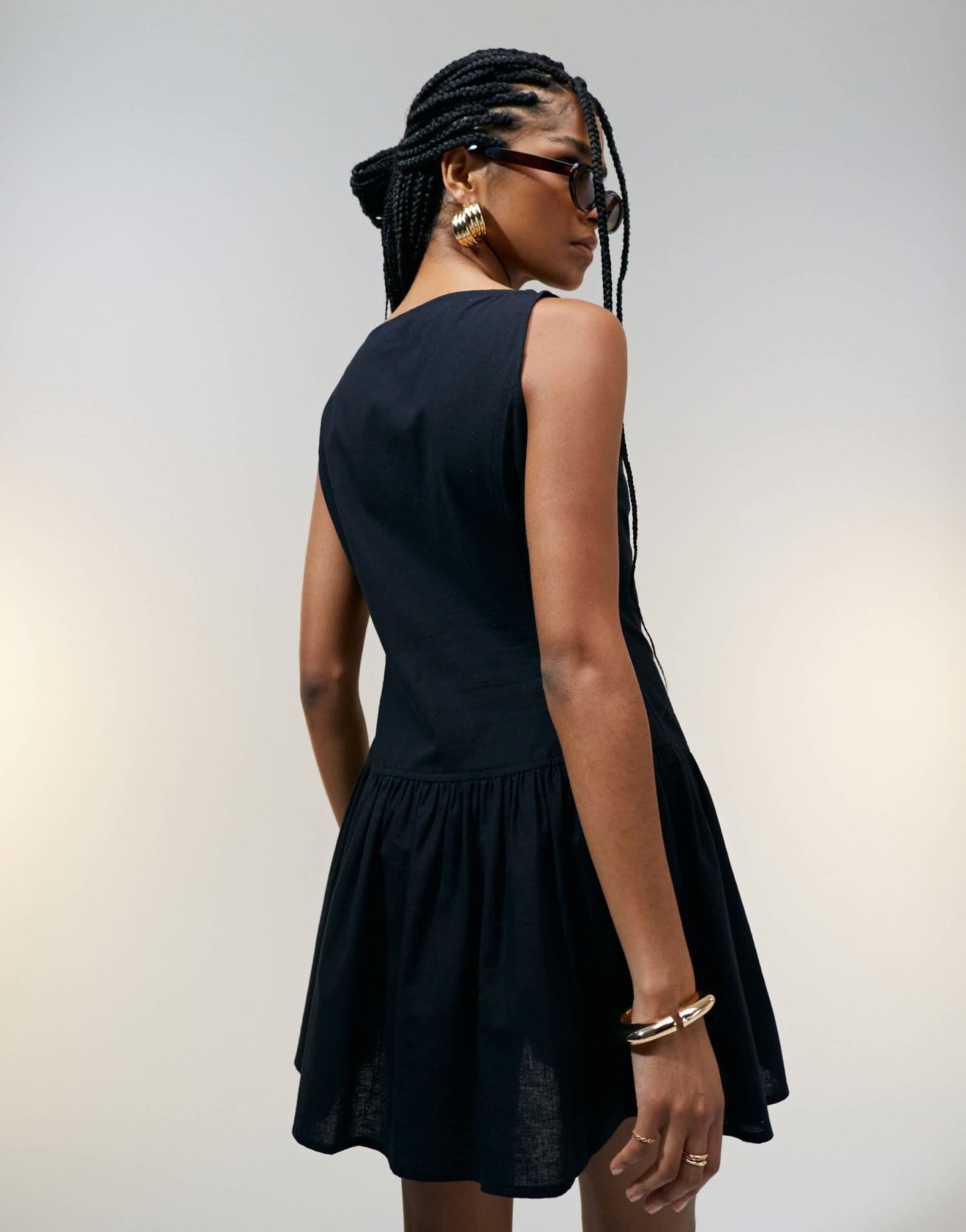 ASOS DESIGN slash neck button down dropped waist mini sundress in black - ASOS Sample Sale EU Store