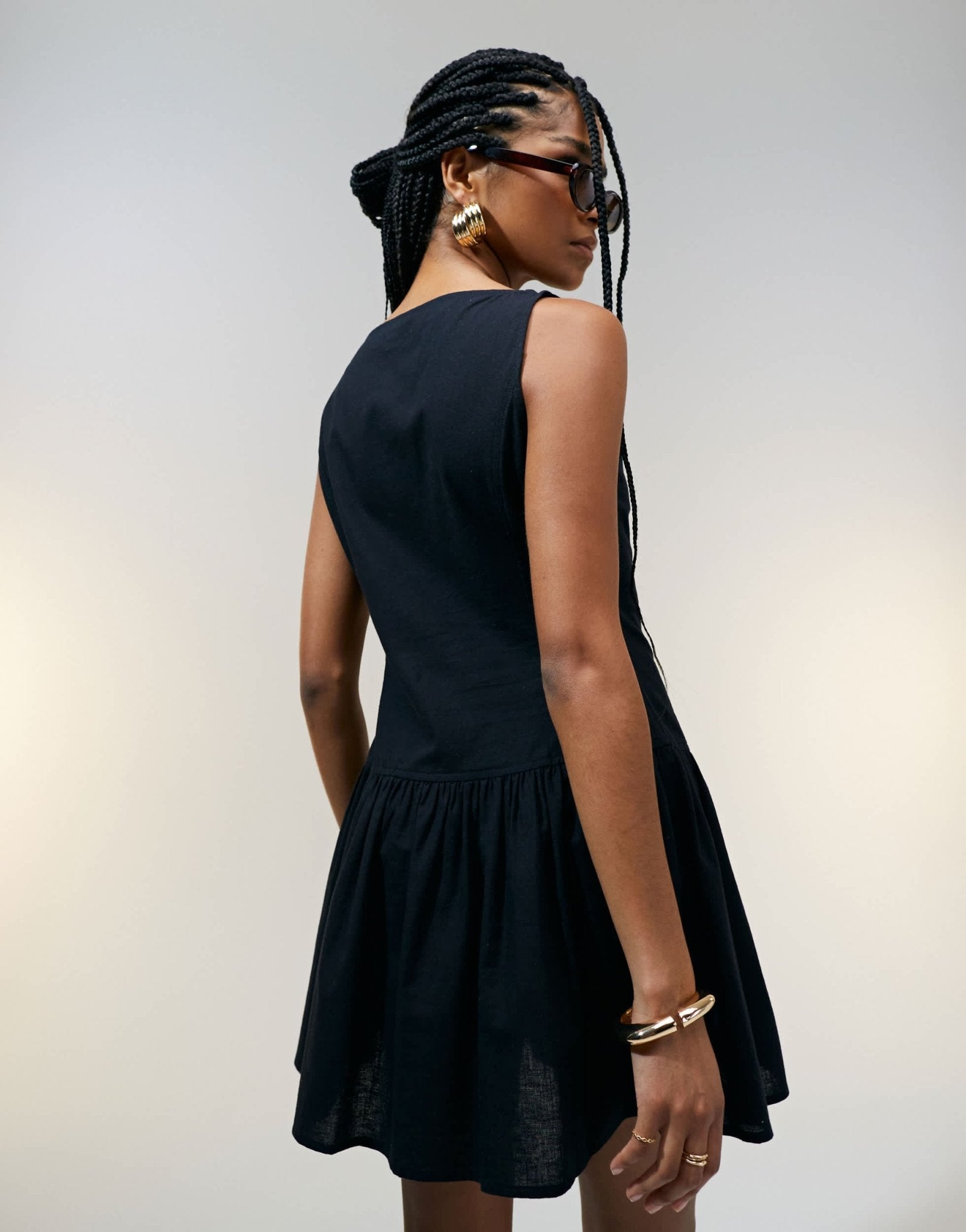 ASOS DESIGN slash neck button down dropped waist mini sundress in black - ASOS Sample Sale EU Store