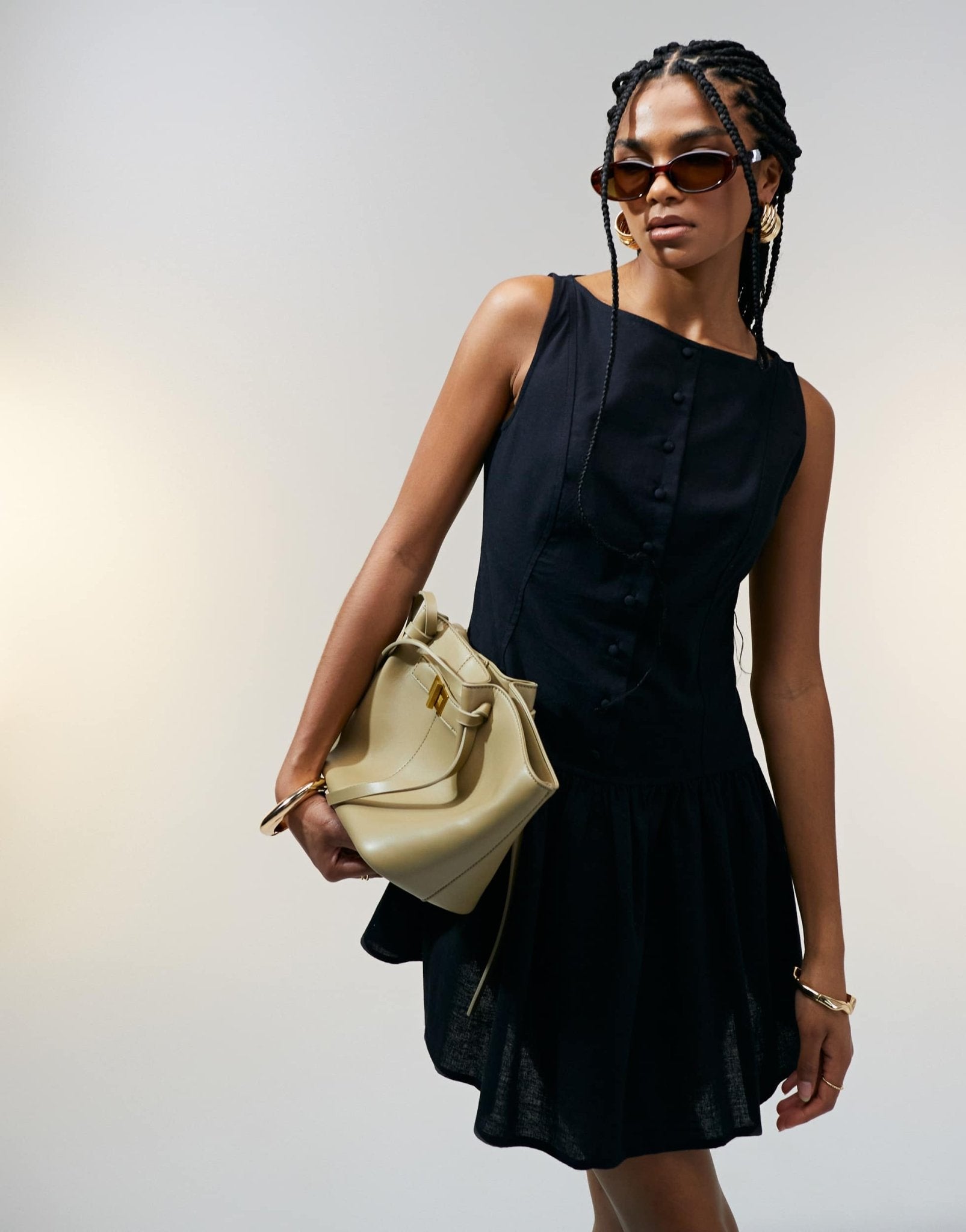 ASOS DESIGN slash neck button down dropped waist mini sundress in black - ASOS Sample Sale EU Store
