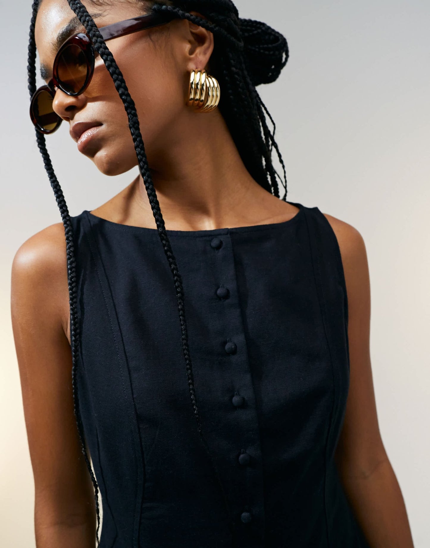 ASOS DESIGN slash neck button down dropped waist mini sundress in black - ASOS Sample Sale EU Store