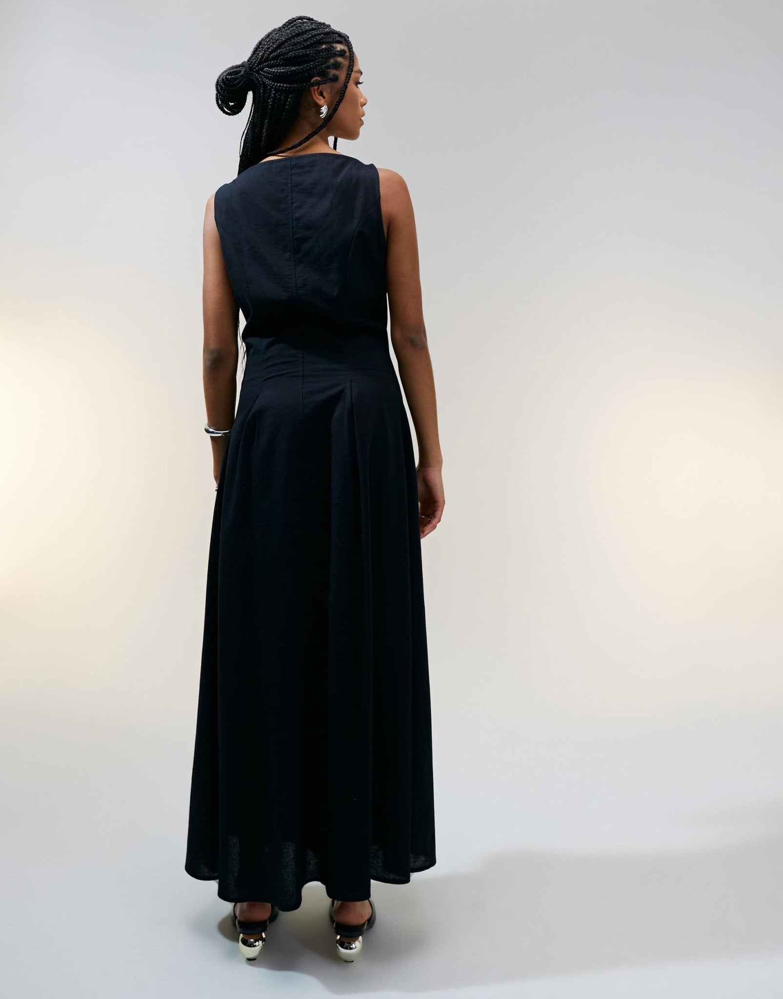 ASOS DESIGN slash neck button down waistcoat maxi dress black - ASOS Sample Sale EU Store