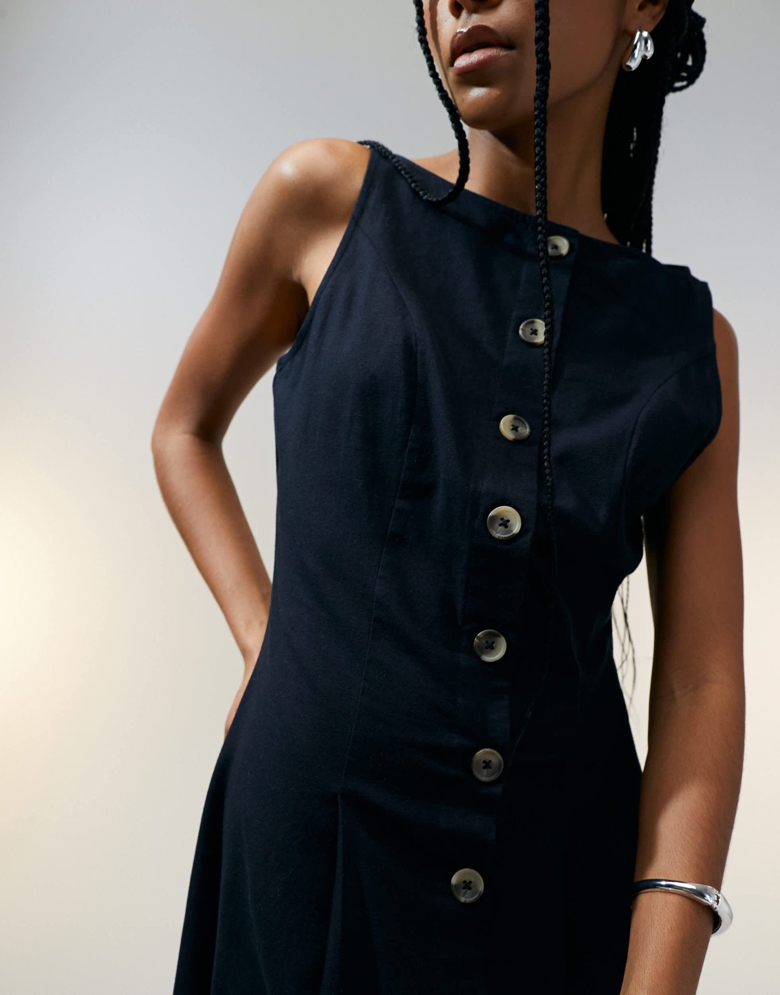 ASOS DESIGN slash neck button down waistcoat maxi dress black - ASOS Sample Sale EU Store
