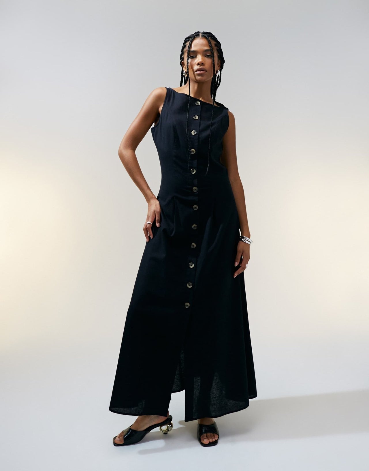 ASOS DESIGN slash neck button down waistcoat maxi dress black - ASOS Sample Sale EU Store