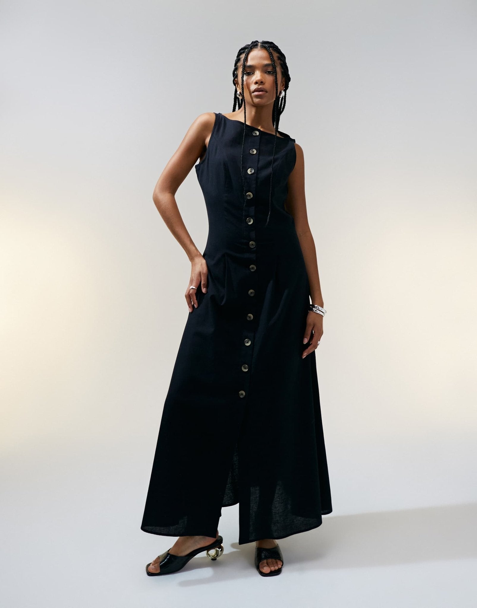 ASOS DESIGN slash neck button down waistcoat maxi dress black - ASOS Sample Sale EU Store