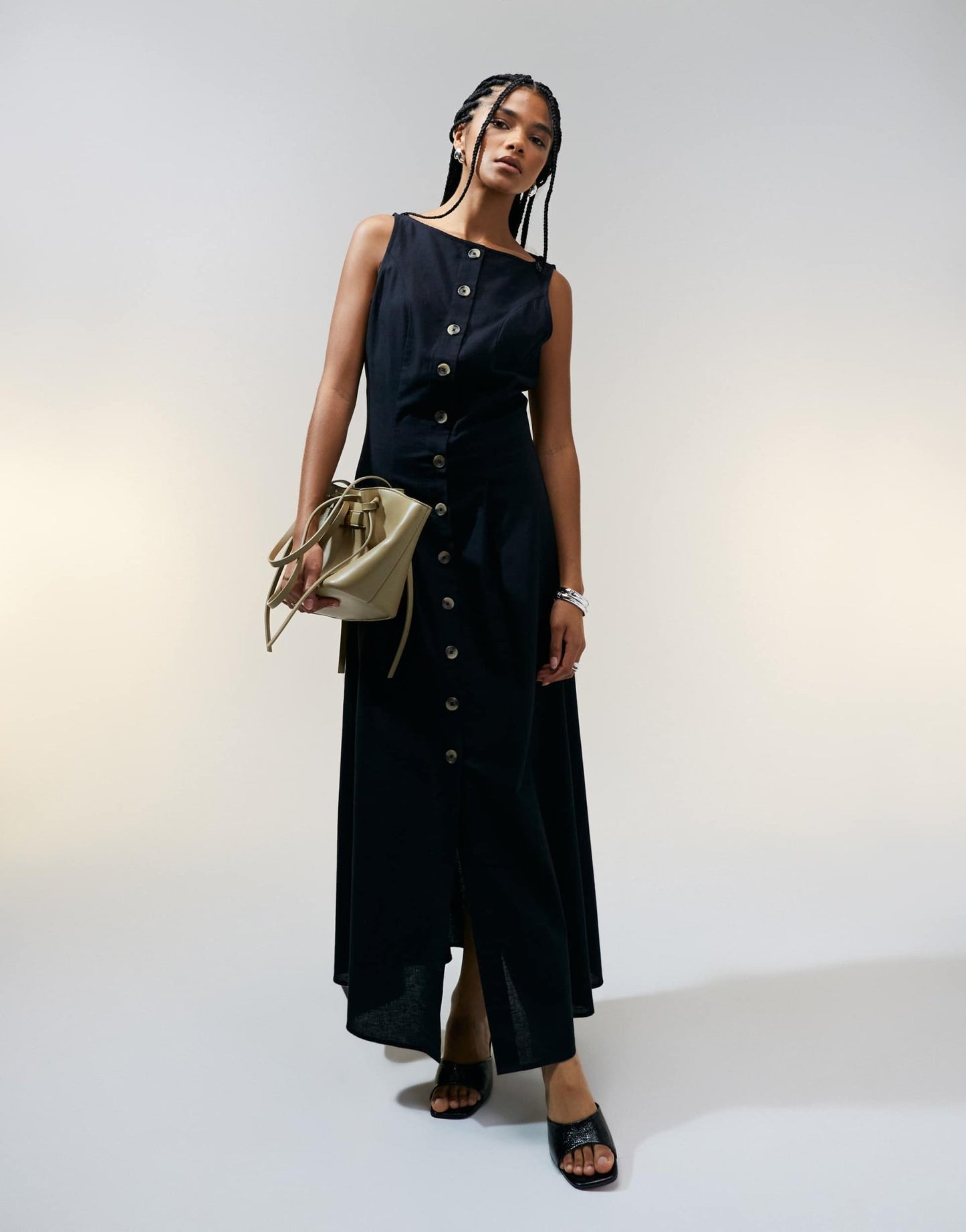 ASOS DESIGN slash neck button down waistcoat maxi dress black - ASOS Sample Sale EU Store