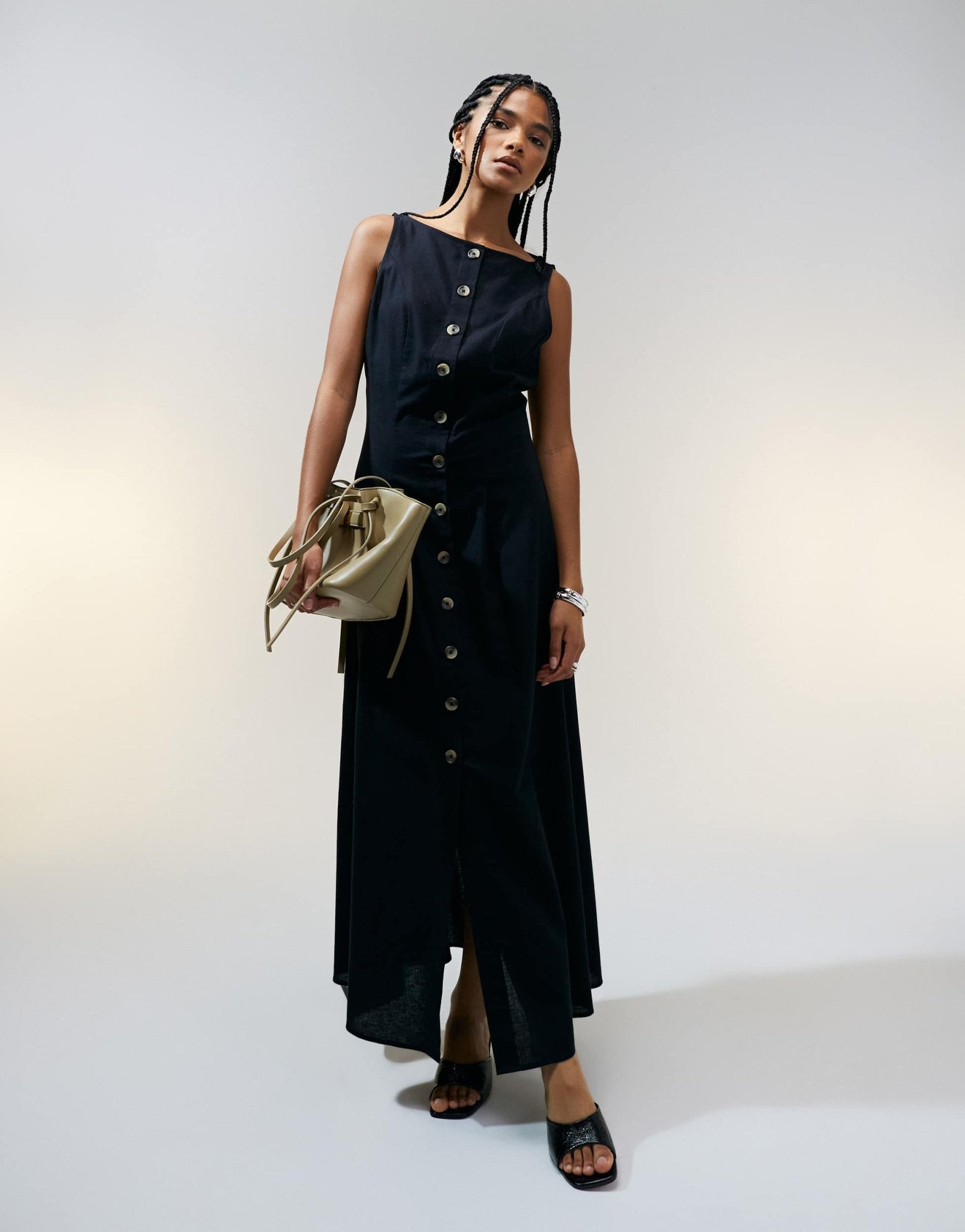 ASOS DESIGN slash neck button down waistcoat maxi dress black - ASOS Sample Sale EU Store
