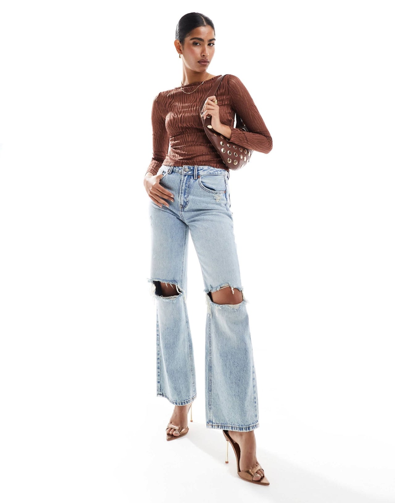 ASOS DESIGN slash neck zebra lace top in chocolate brown - ASOS Sample Sale EU Store