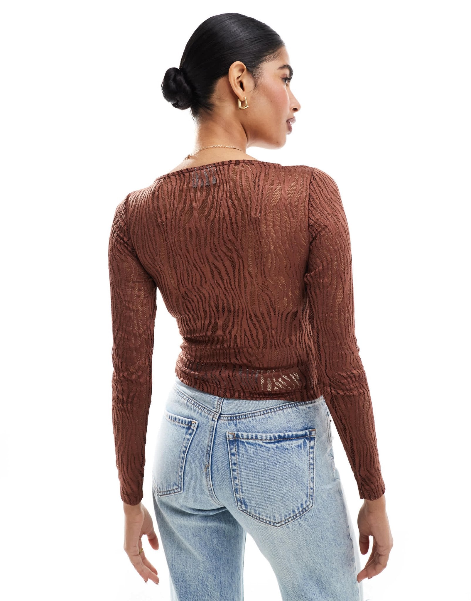 ASOS DESIGN slash neck zebra lace top in chocolate brown - ASOS Sample Sale EU Store